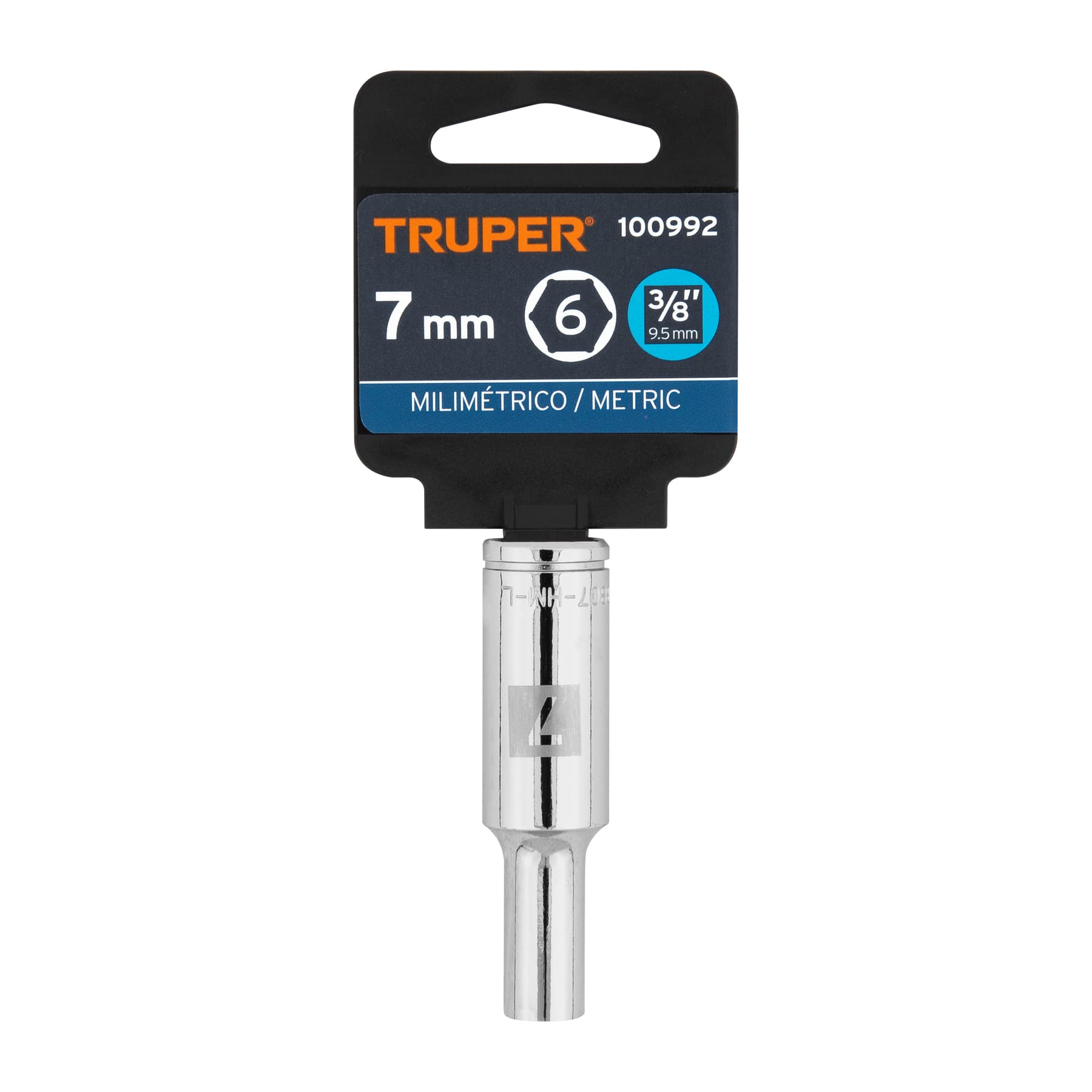 Dado largo de 7 mm, 6 puntas, cuadro 3/8", Truper