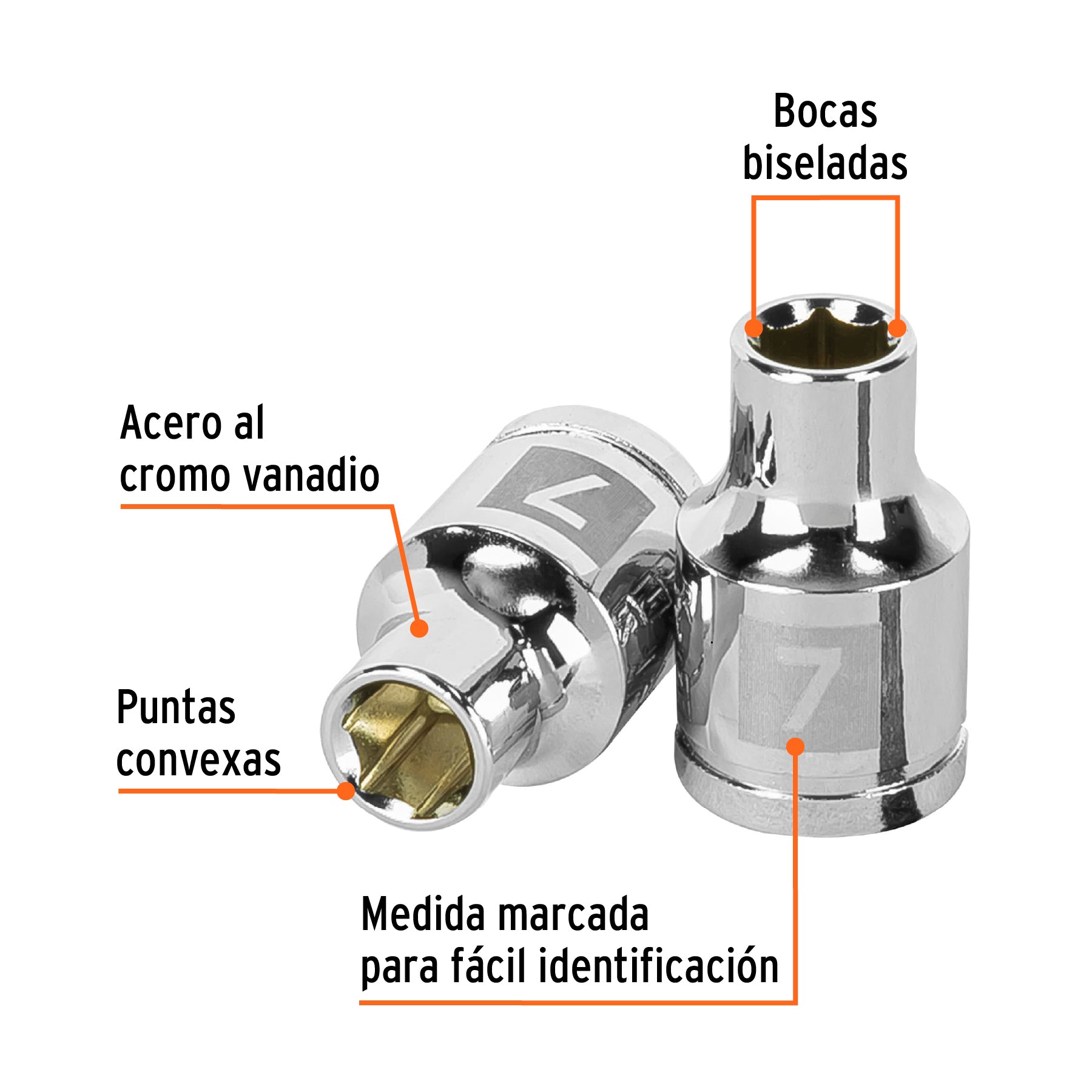 Dado de 7 mm, 6 puntas, cuadro 3/8", Truper