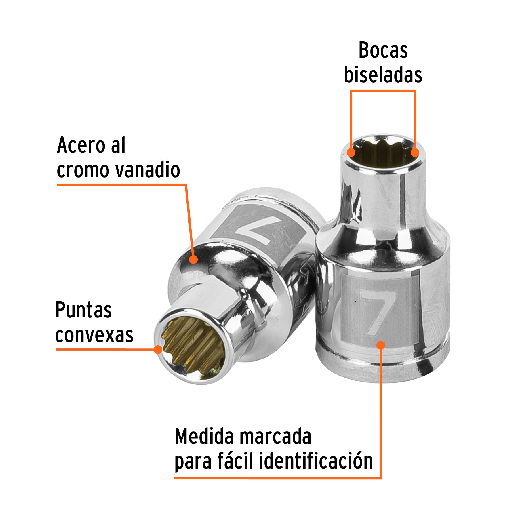 Dado de 7 mm, 12 puntas, cuadro 3/8", Truper