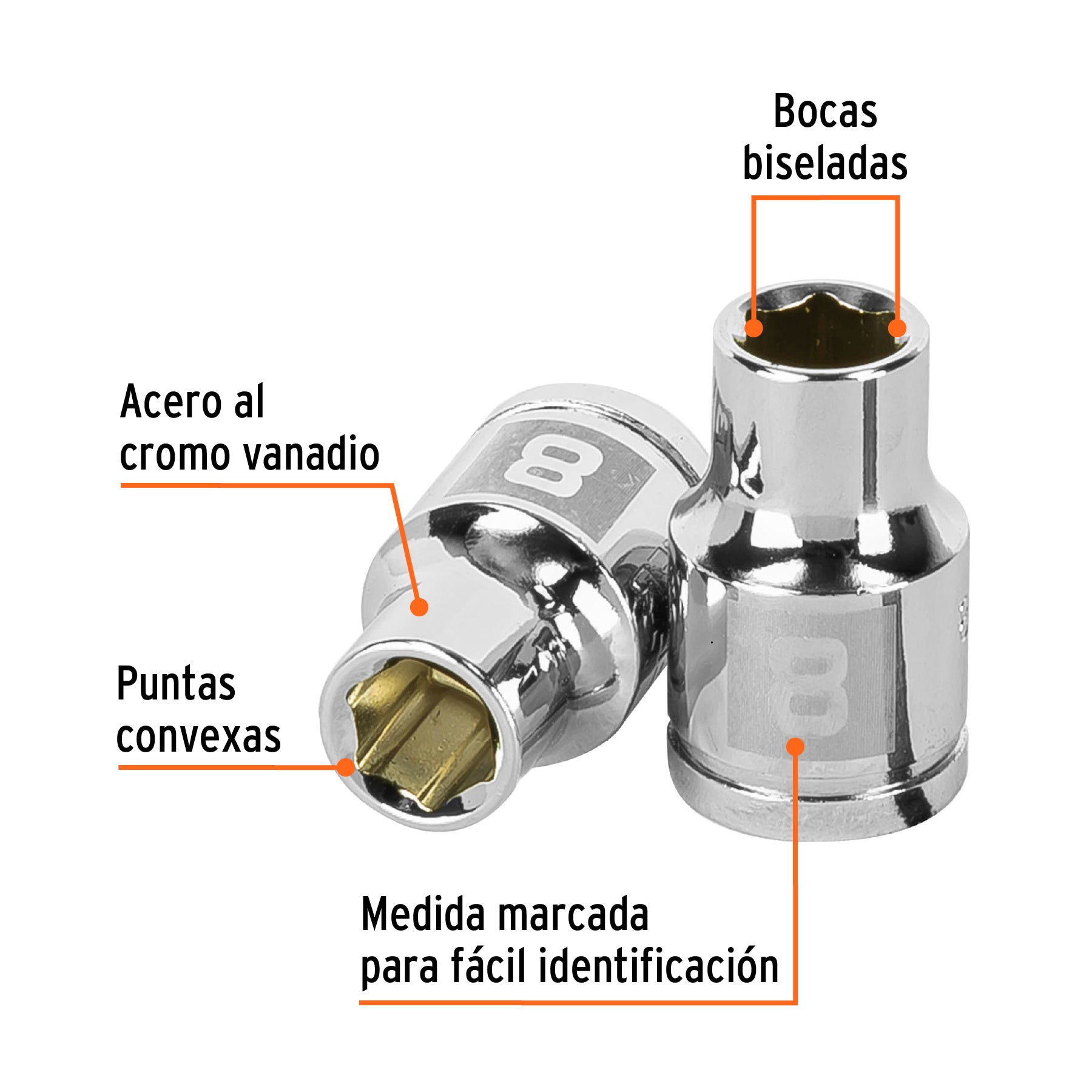Dado de 8 mm, 6 puntas, cuadro 3/8", Truper