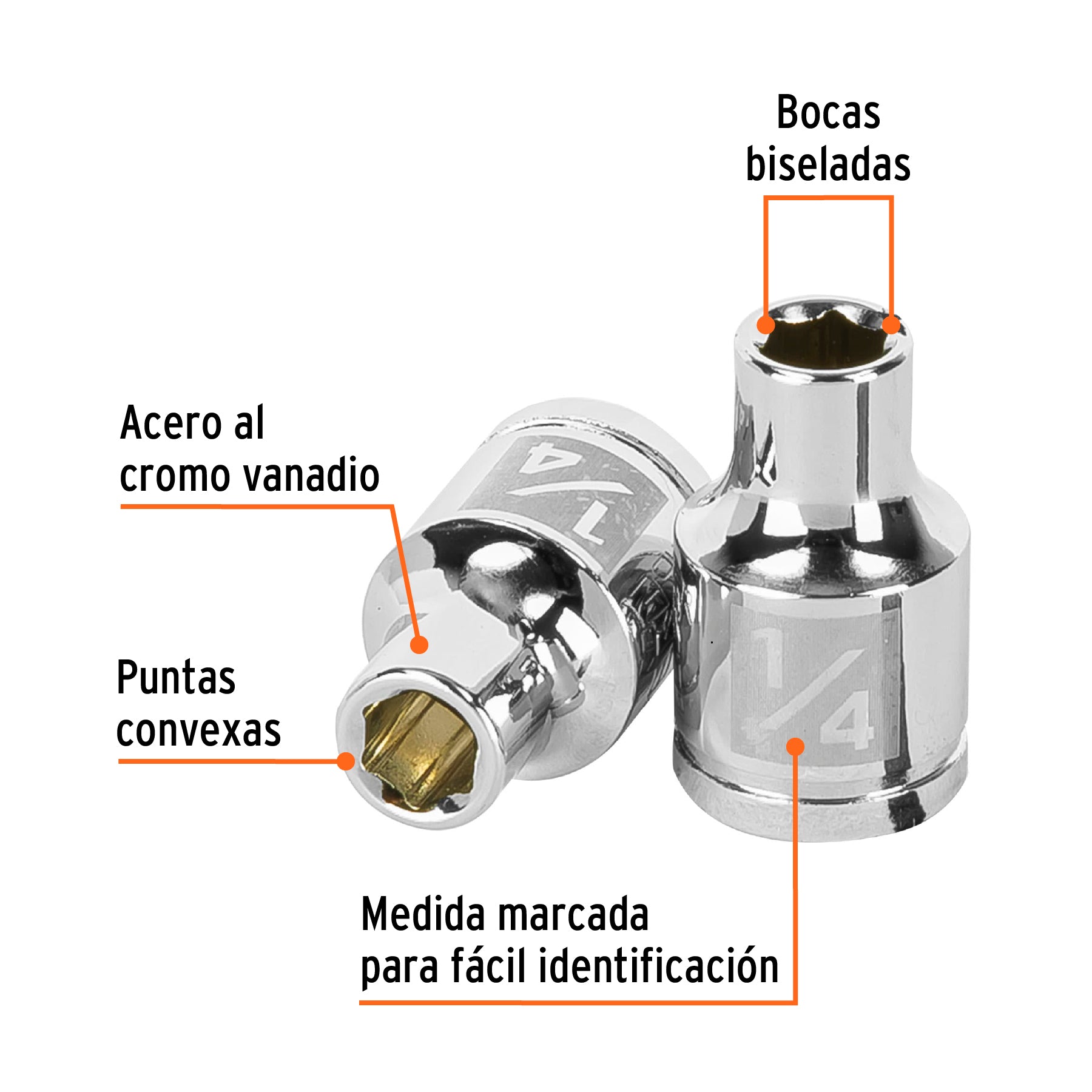 Dado de 1/4", 6 puntas, cuadro 3/8", Truper