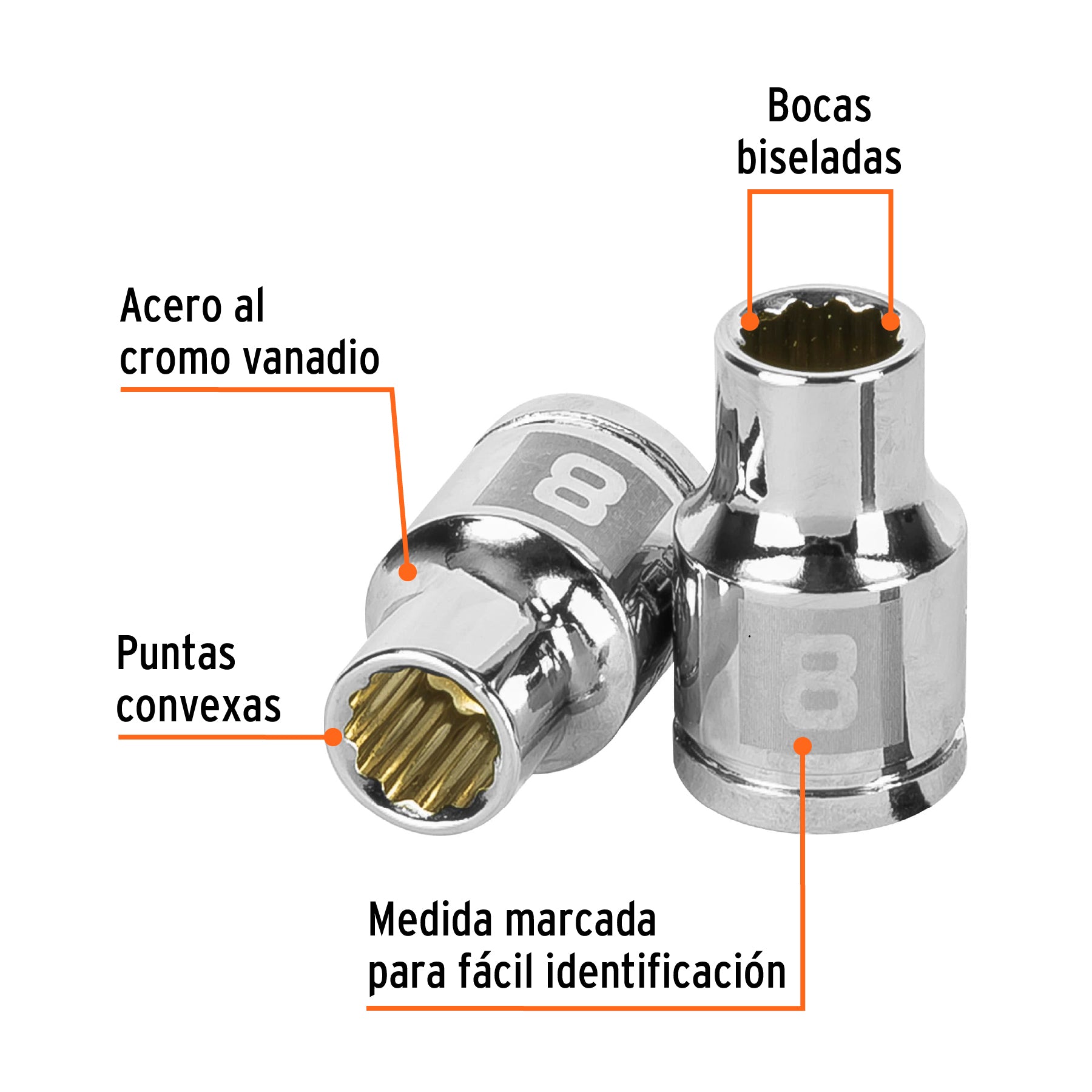 Dado de 8 mm, 12 puntas, cuadro 3/8", Truper