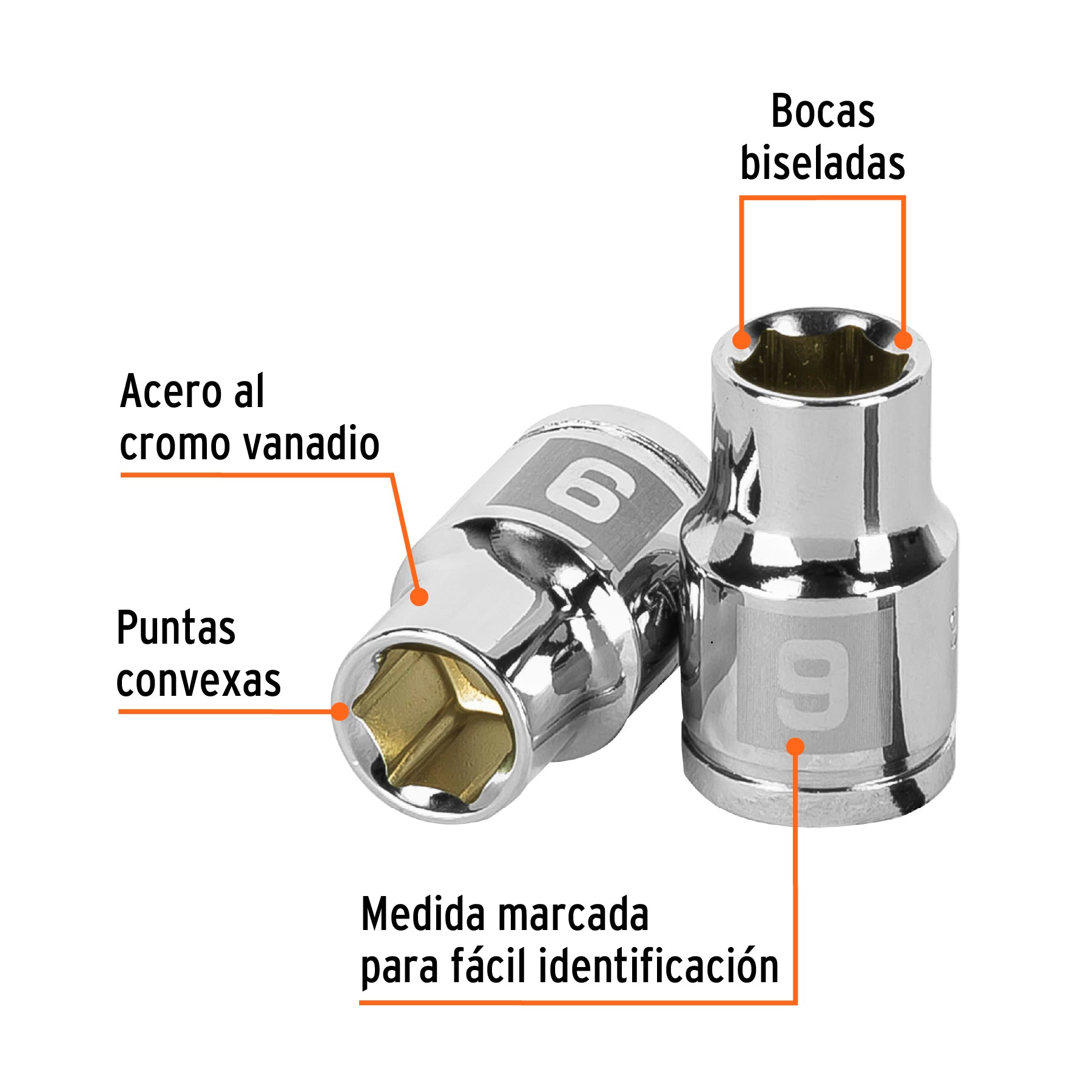 Dado de 9 mm, 6 puntas, cuadro 3/8", Truper