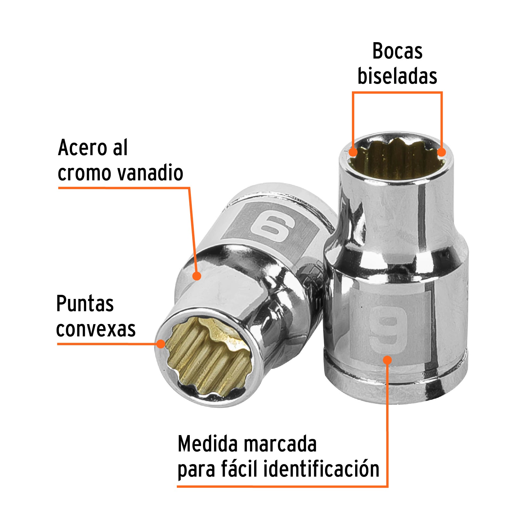 Dado de 9 mm, 12 puntas, cuadro 3/8", Truper