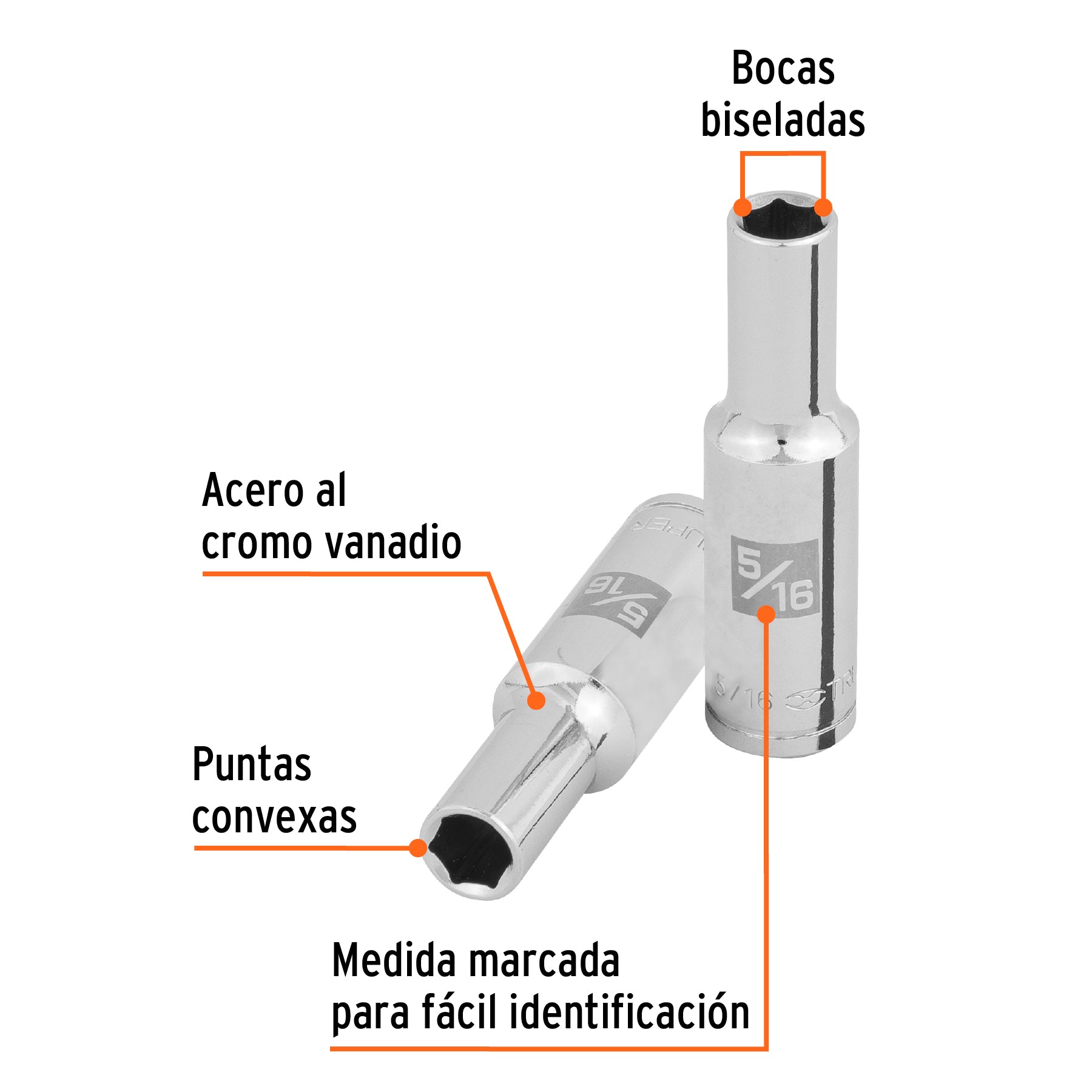 Dado largo de 5/16", 6 puntas, cuadro 3/8", Truper