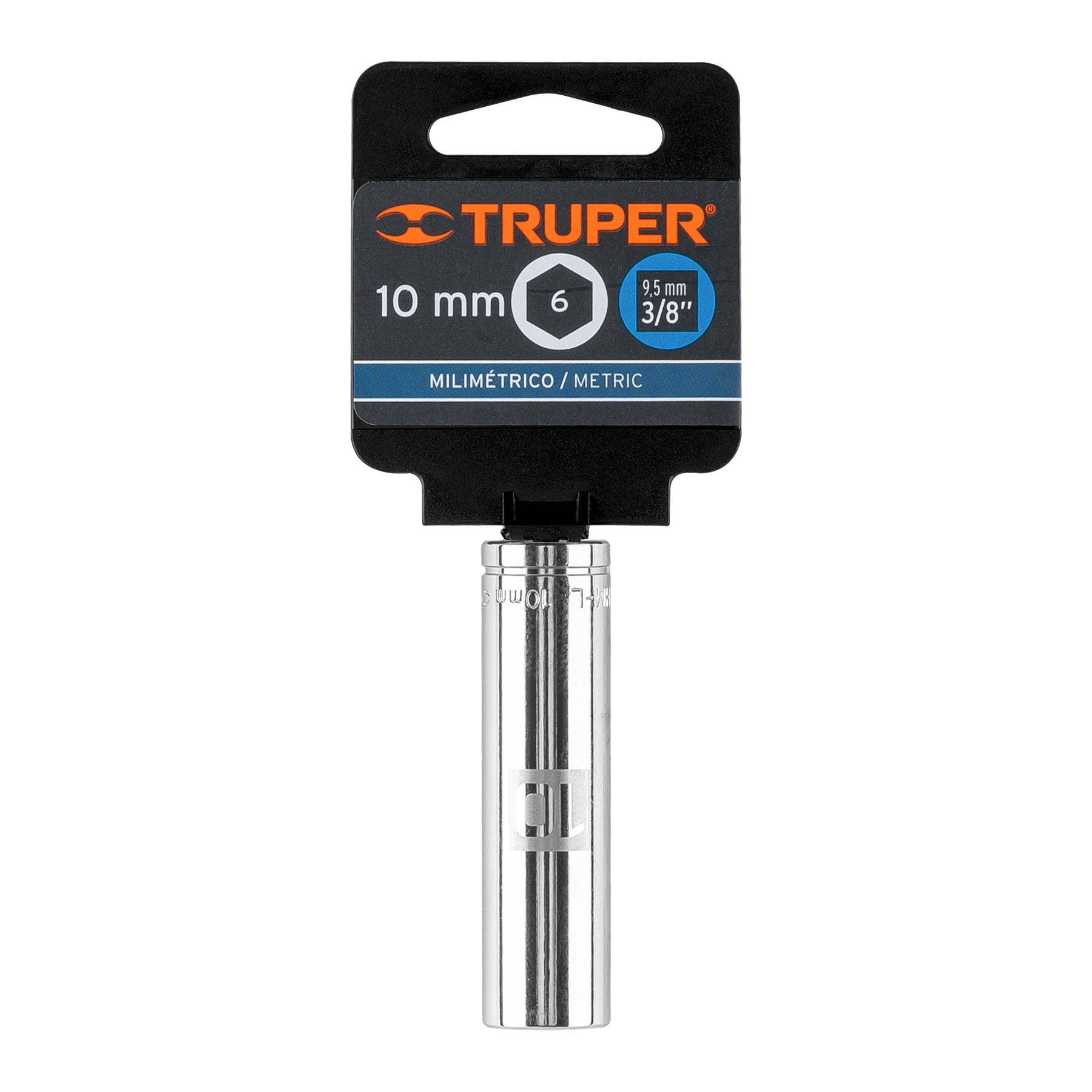 Dado largo de 10 mm, 6 puntas, cuadro 3/8", Truper