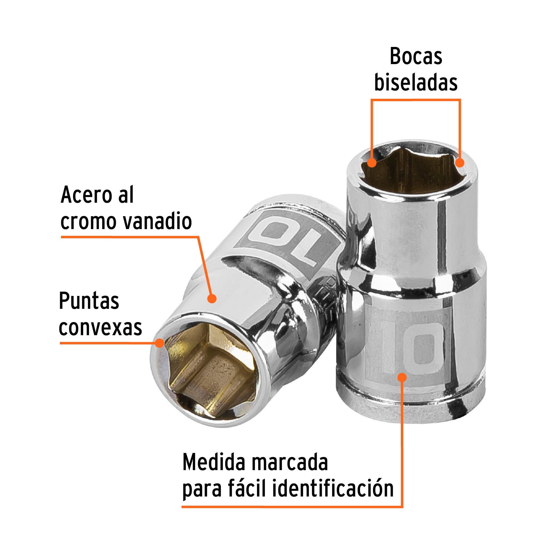 Dado de 10 mm, 6 puntas, cuadro 3/8", Truper