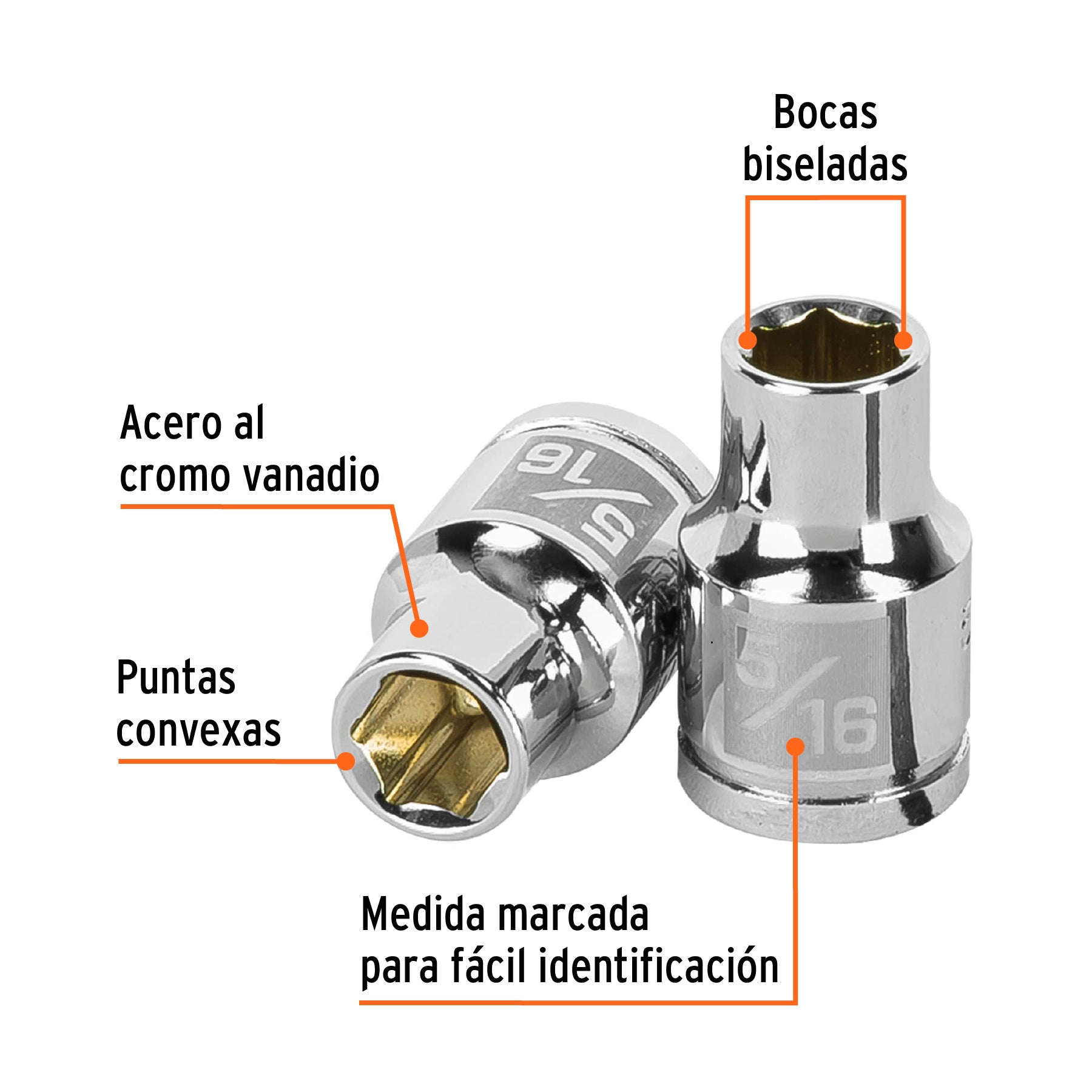 Dado de 5/16", 6 puntas, cuadro 3/8", Truper