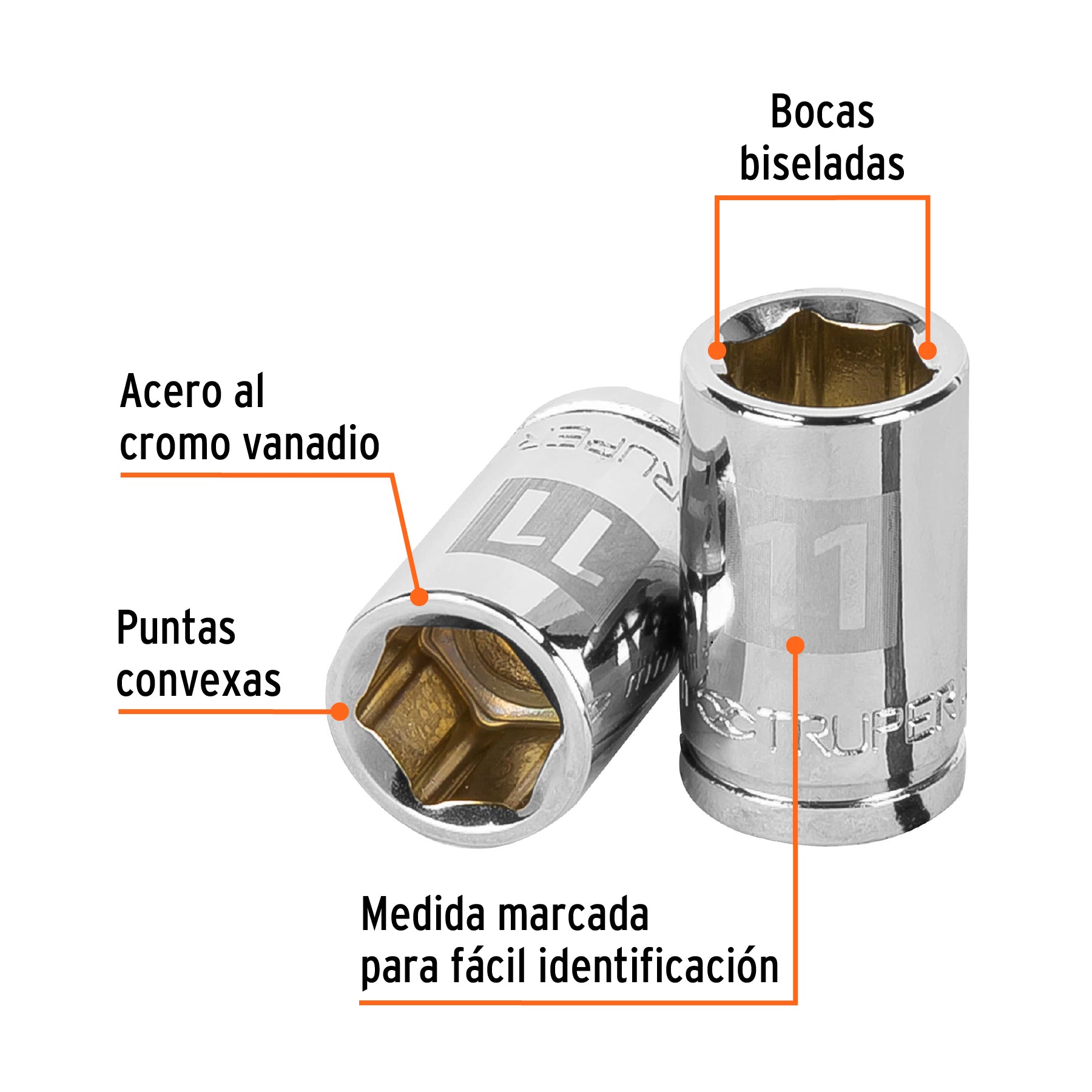 Dado de 11 mm, 6 puntas, cuadro 3/8", Truper