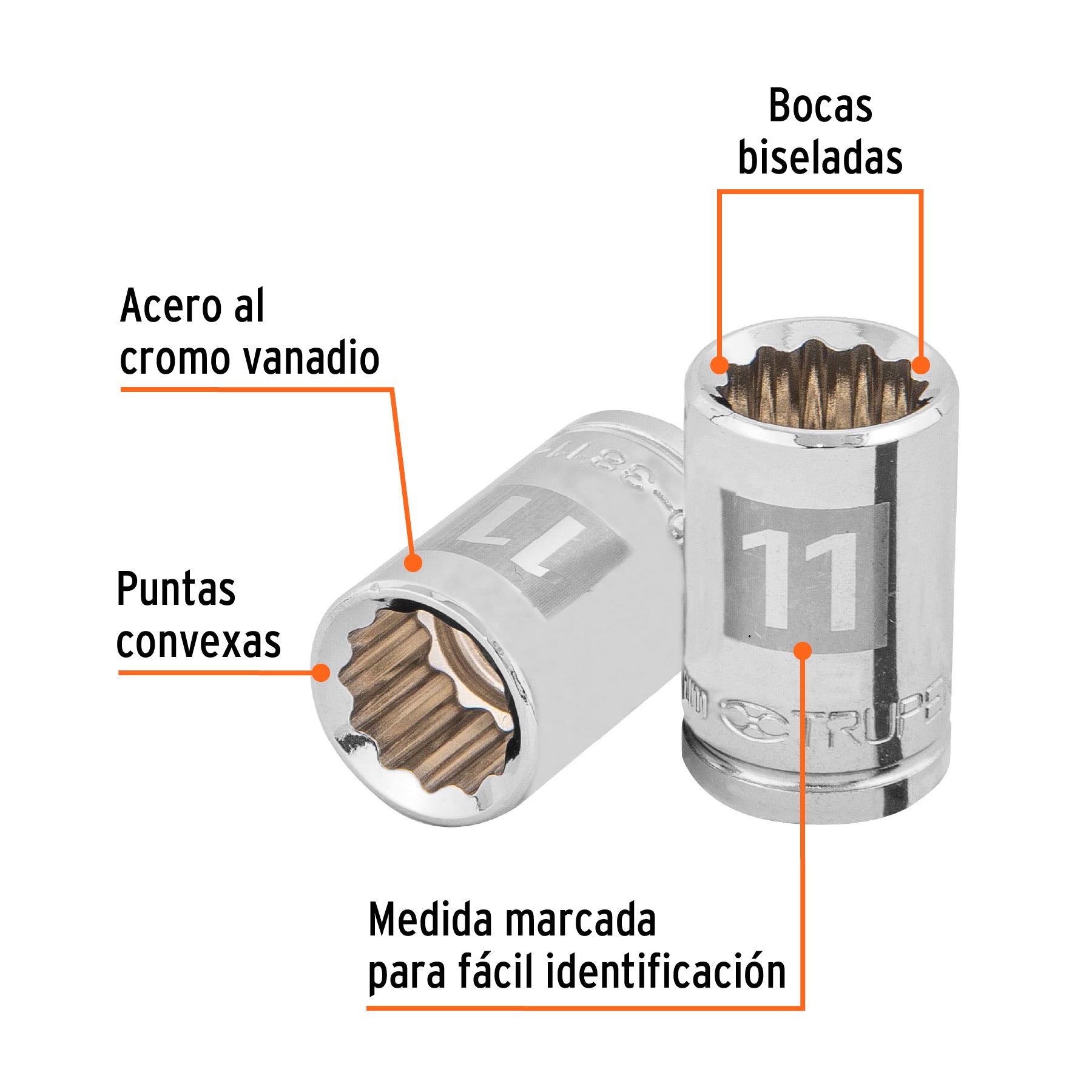 Dado de 11 mm, 12 puntas, cuadro 3/8", Truper