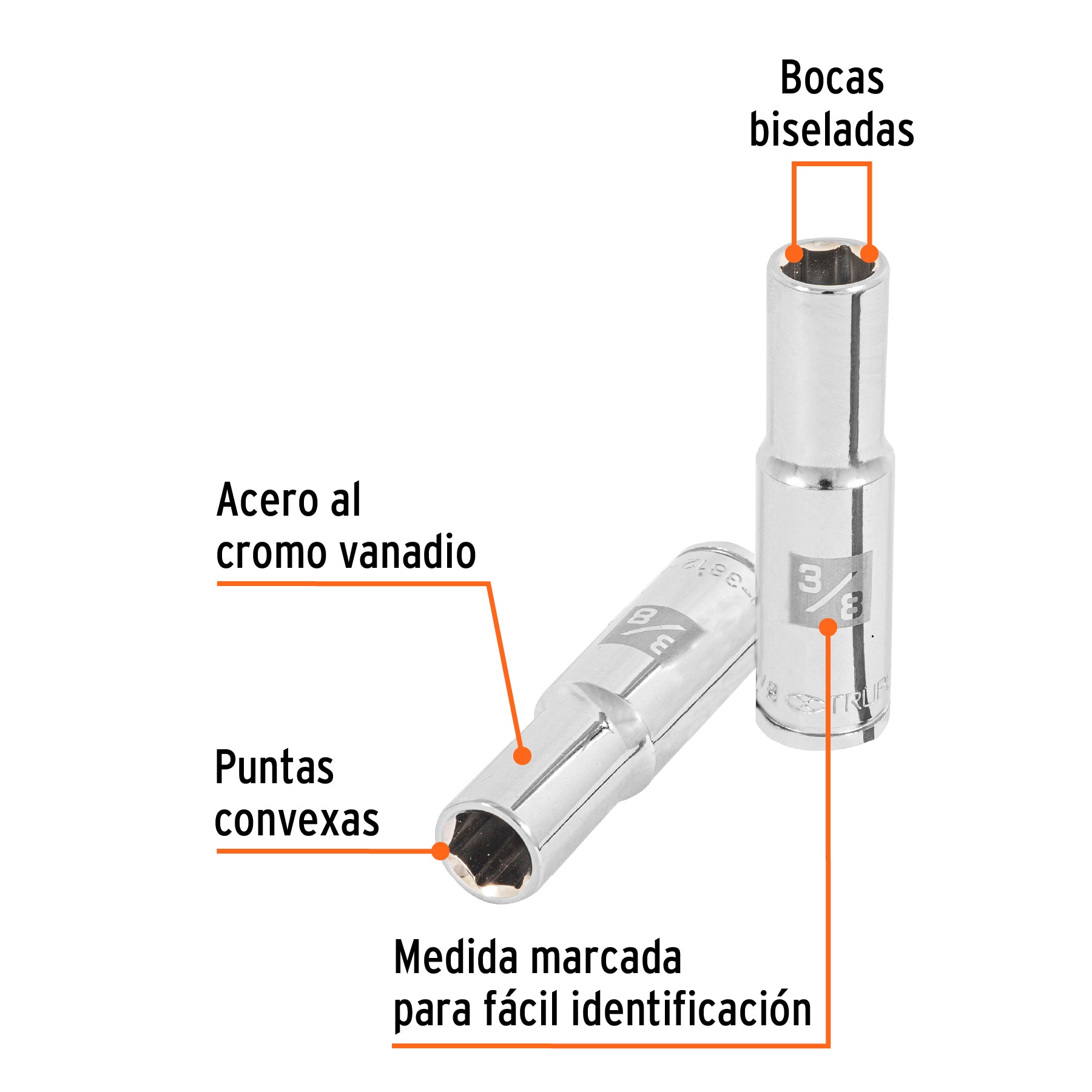 Dado largo de 3/8", 6 puntas, cuadro 3/8", Truper