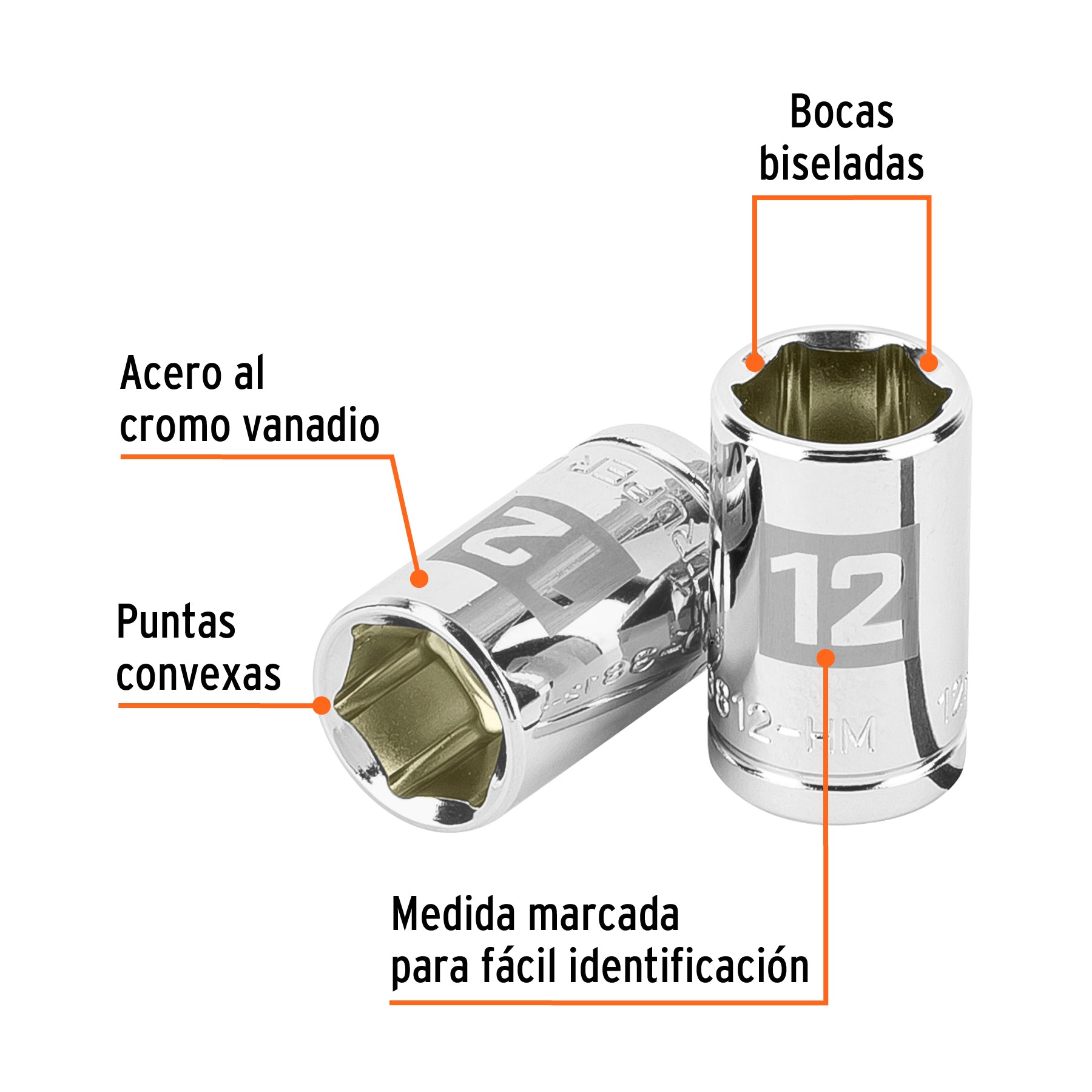 Dado de 12 mm, 6 puntas, cuadro 3/8", Truper
