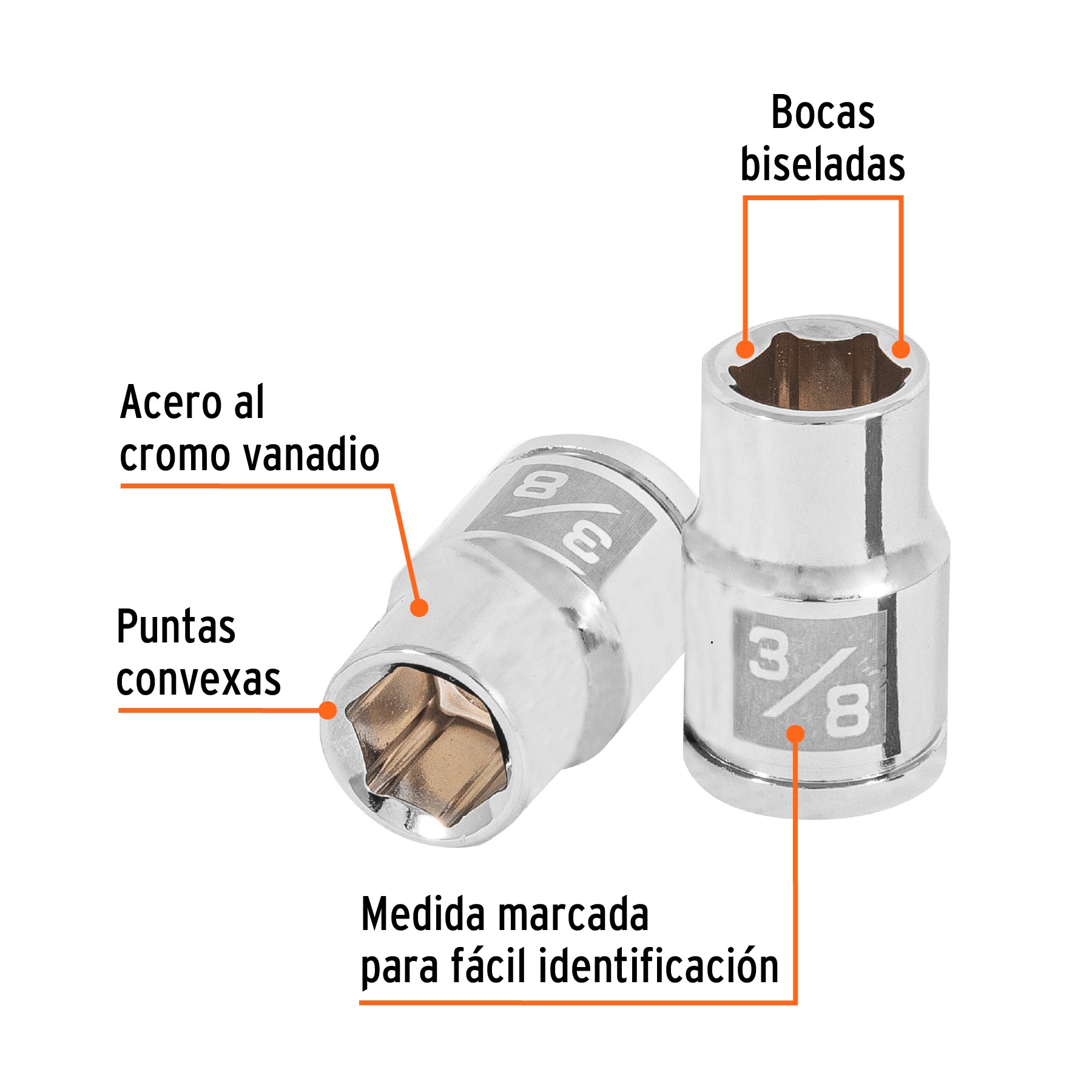 Dado de 3/8", 6 puntas, cuadro 3/8", Truper