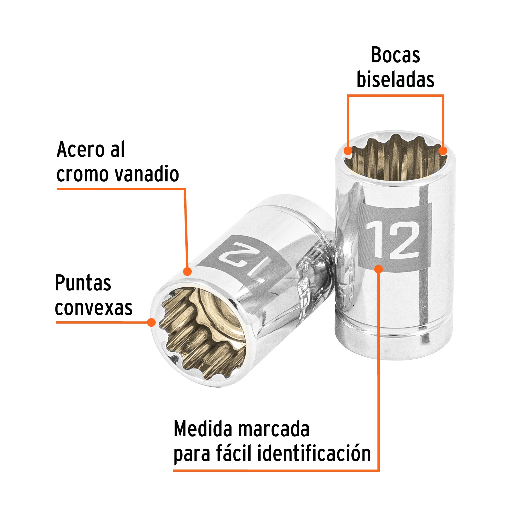 Dado de 12 mm, 12 puntas, cuadro 3/8", Truper