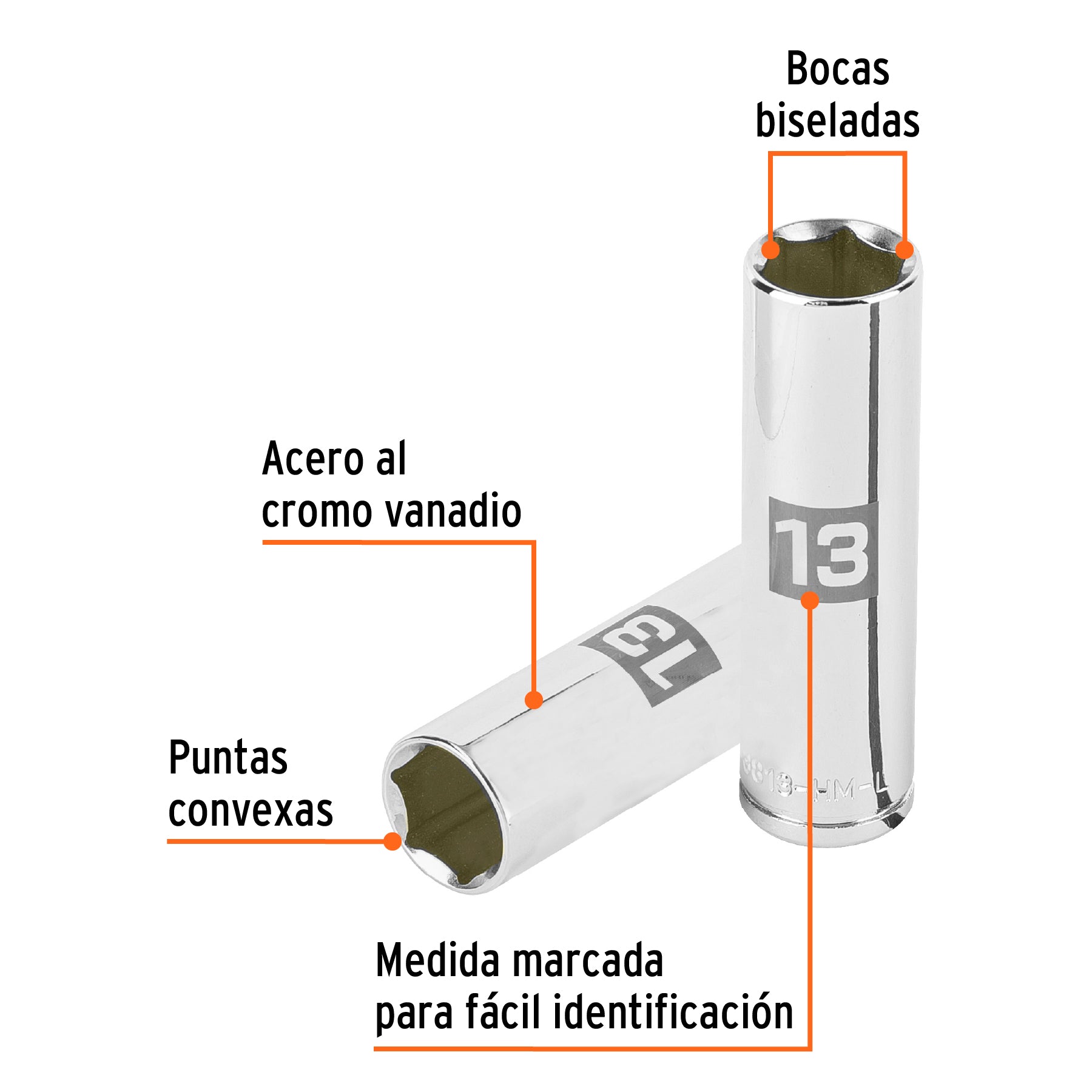 Dado largo de 13 mm, 6 puntas, cuadro 3/8", Truper