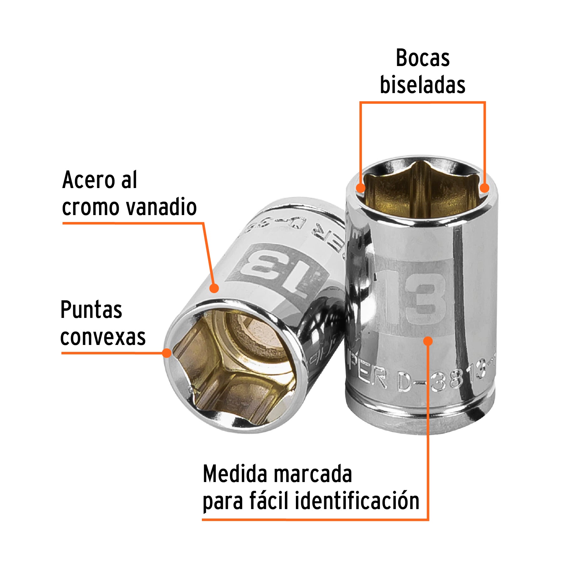 Dado de 13 mm, 6 puntas, cuadro 3/8", Truper