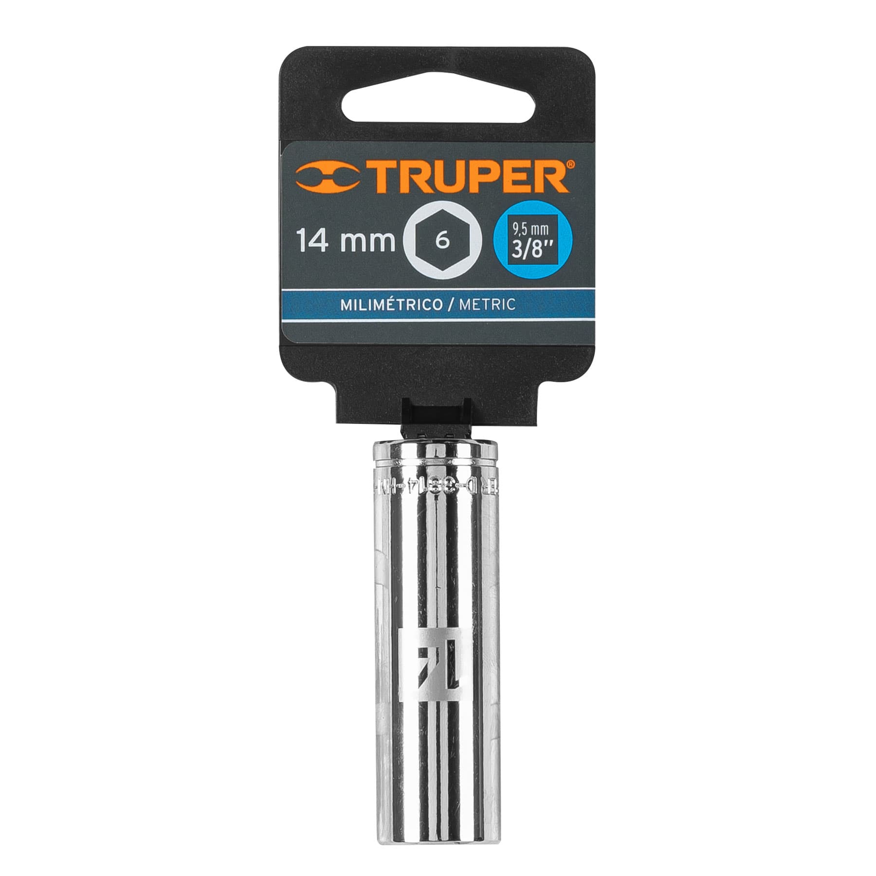 Dado largo de 14 mm, 6 puntas, cuadro 3/8", Truper