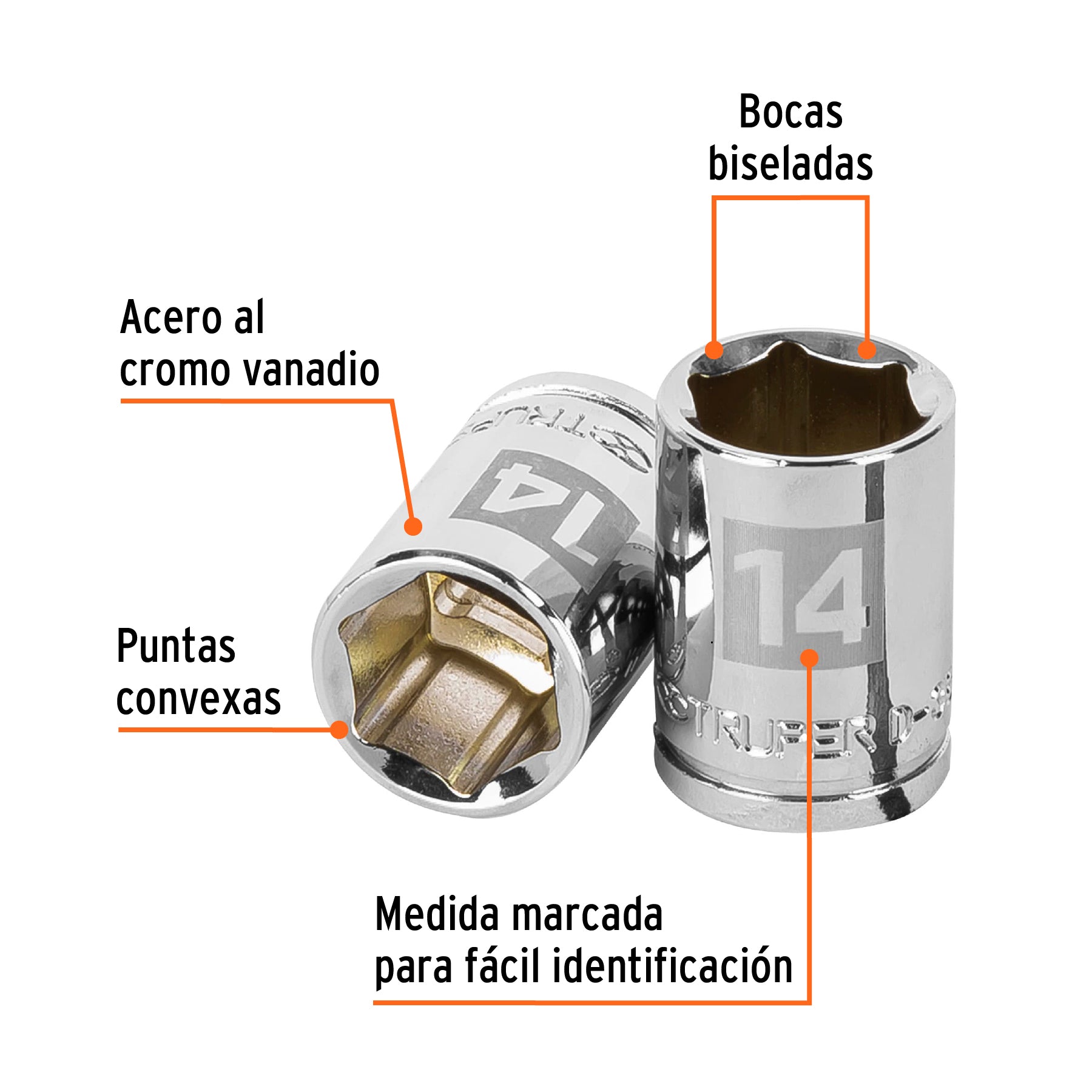 Dado de 14 mm, 6 puntas, cuadro 3/8", Truper