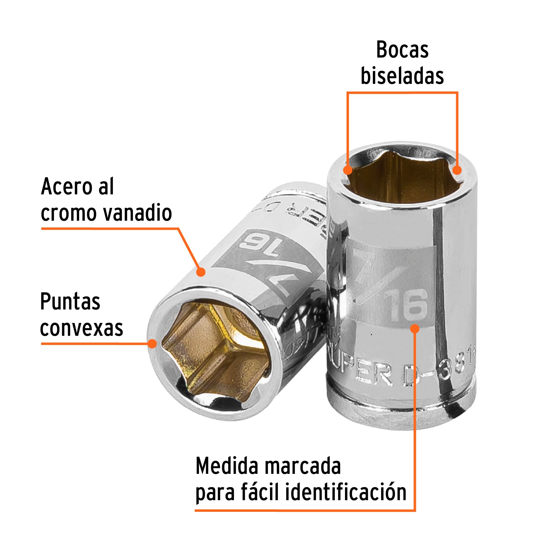 Dado de 7/16", 6 puntas, cuadro 3/8", Truper