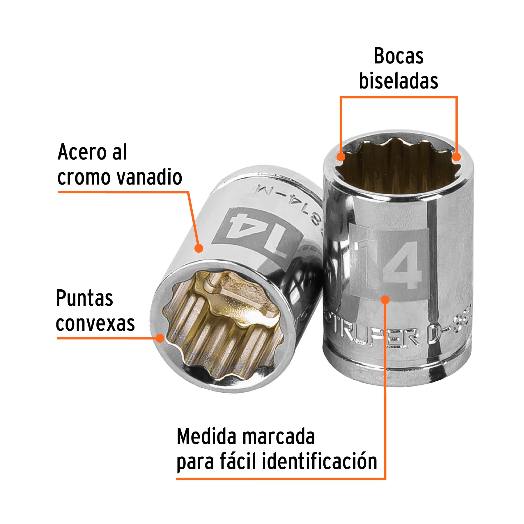 Dado de 14 mm, 12 puntas, cuadro 3/8", Truper