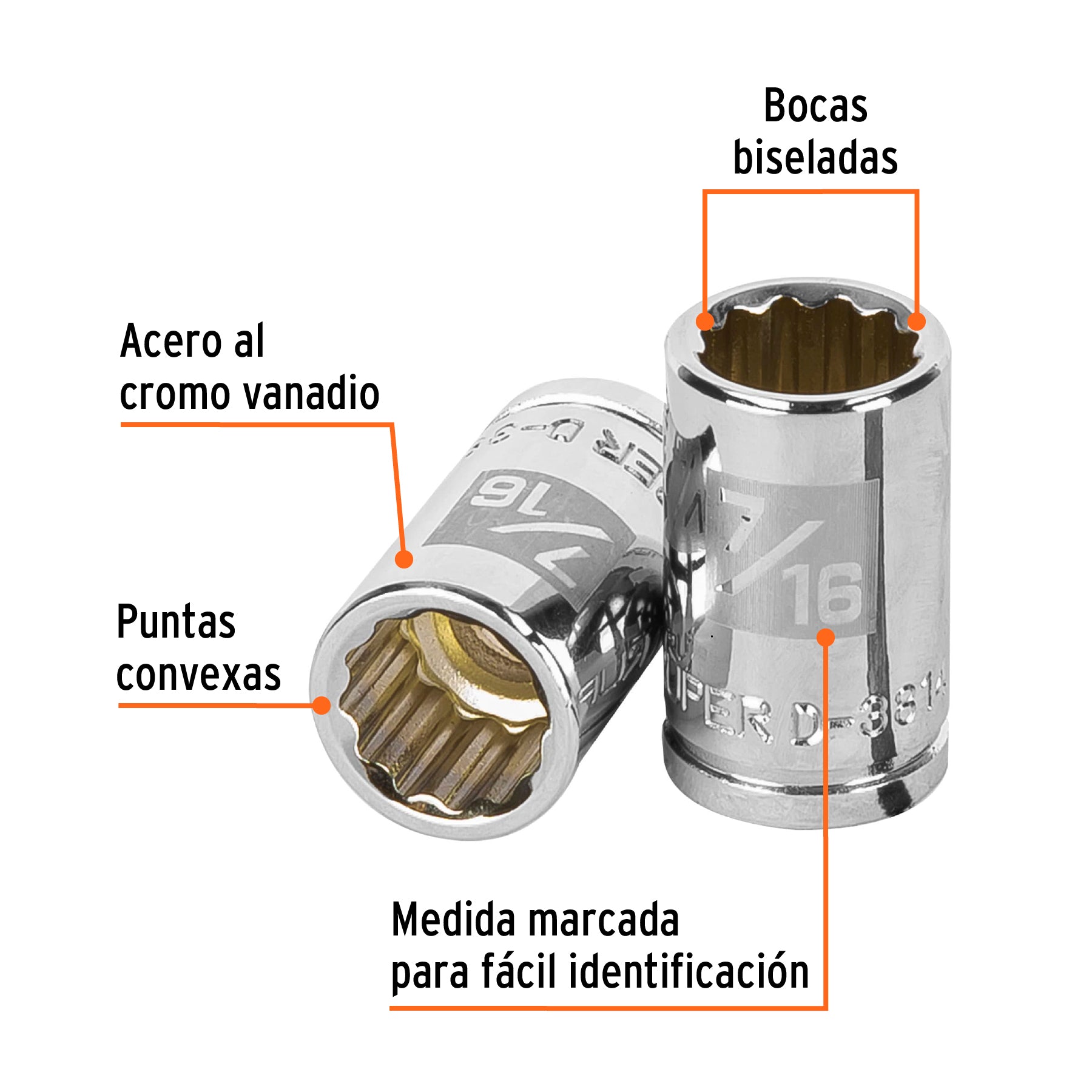 Dado de 7/16", 12 puntas, cuadro 3/8", Truper