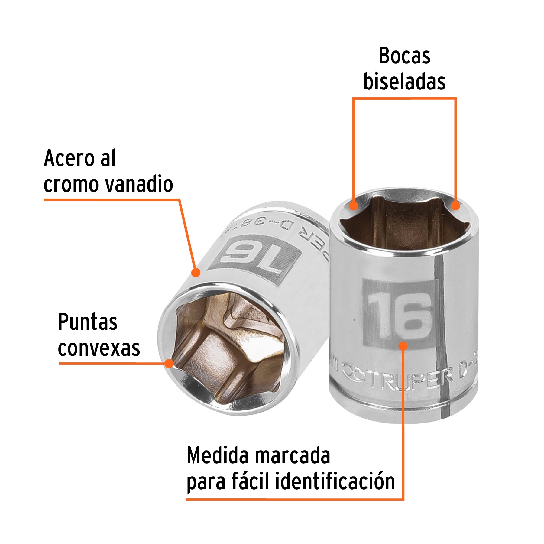 Dado de 16 mm, 6 puntas, cuadro 3/8", Truper