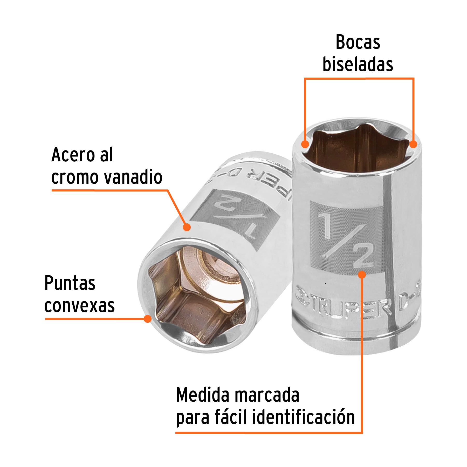 Dado de 1/2", 6 puntas, cuadro 3/8", Truper