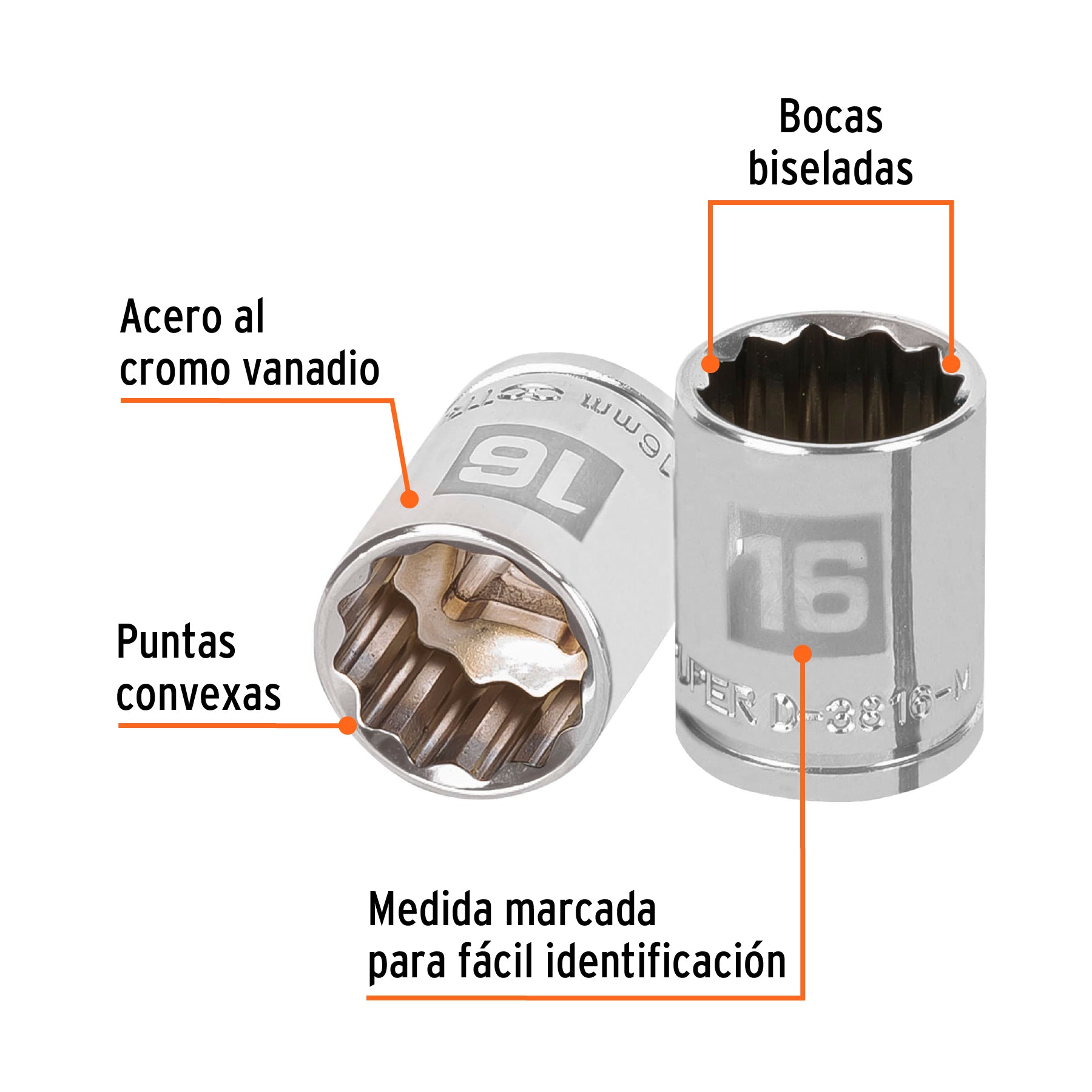 Dado de 16 mm, 12 puntas, cuadro 3/8", Truper