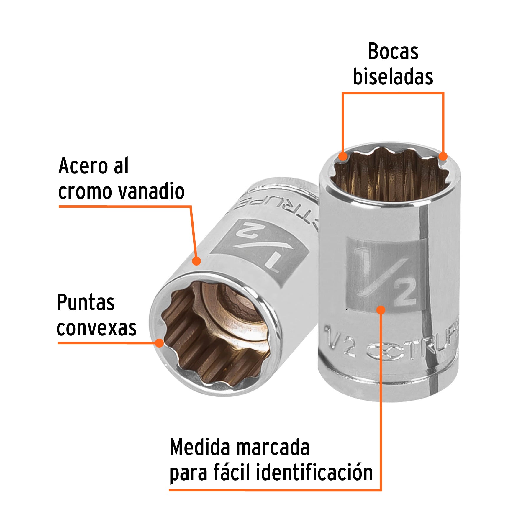 Dado de 1/2", 12 puntas, cuadro 3/8", Truper