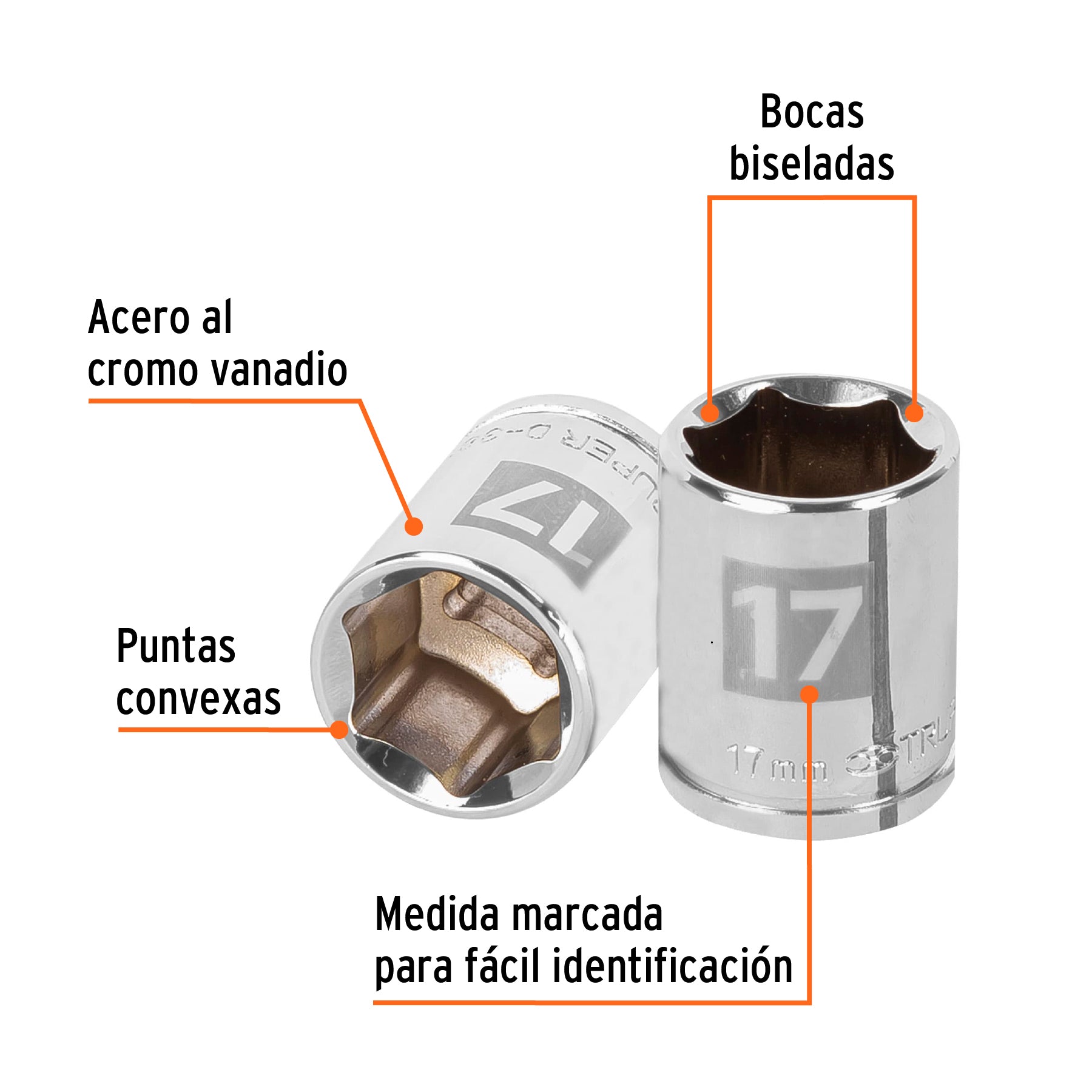 Dado de 17 mm, 6 puntas, cuadro 3/8", Truper