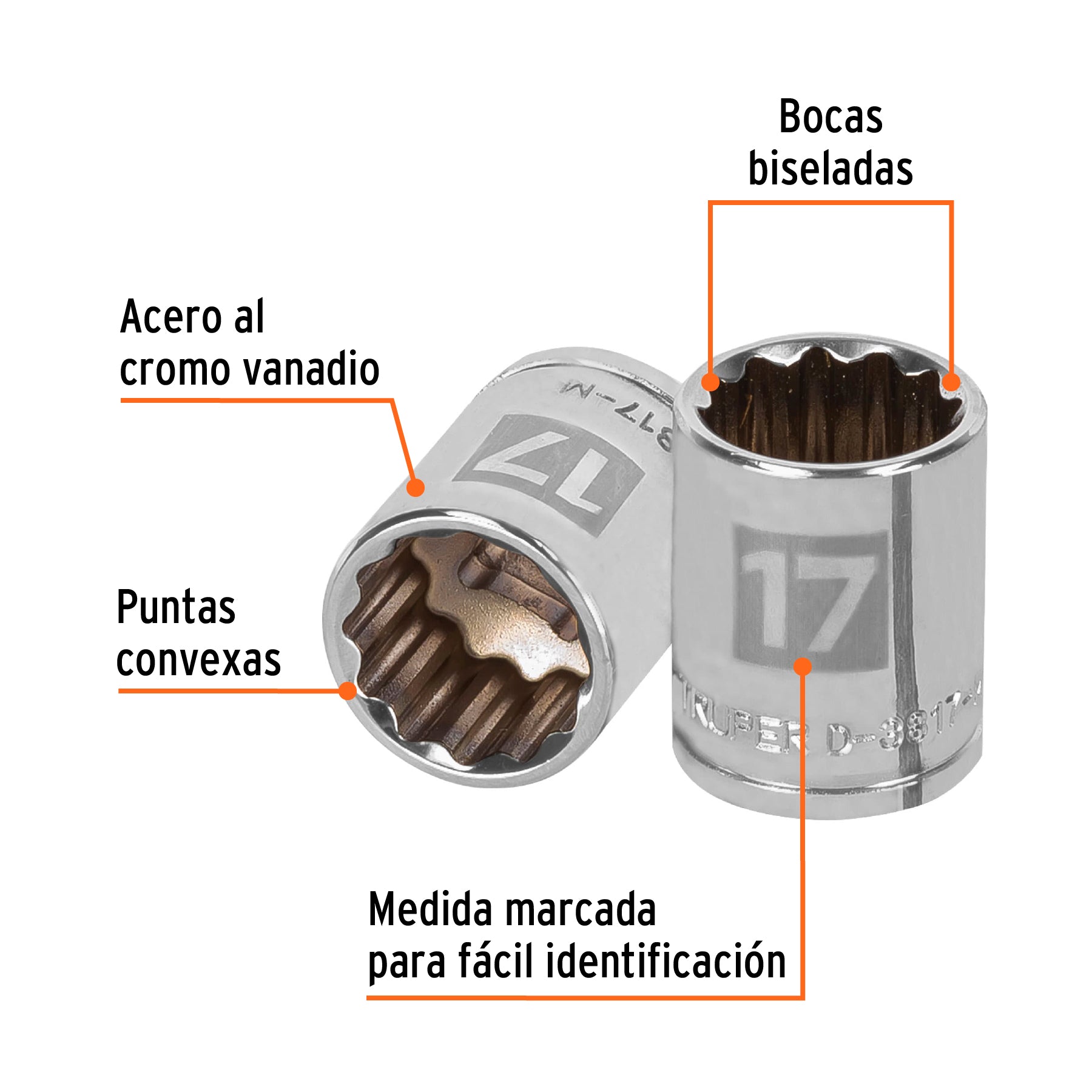 Dado de 17 mm, 12 puntas, cuadro 3/8", Truper