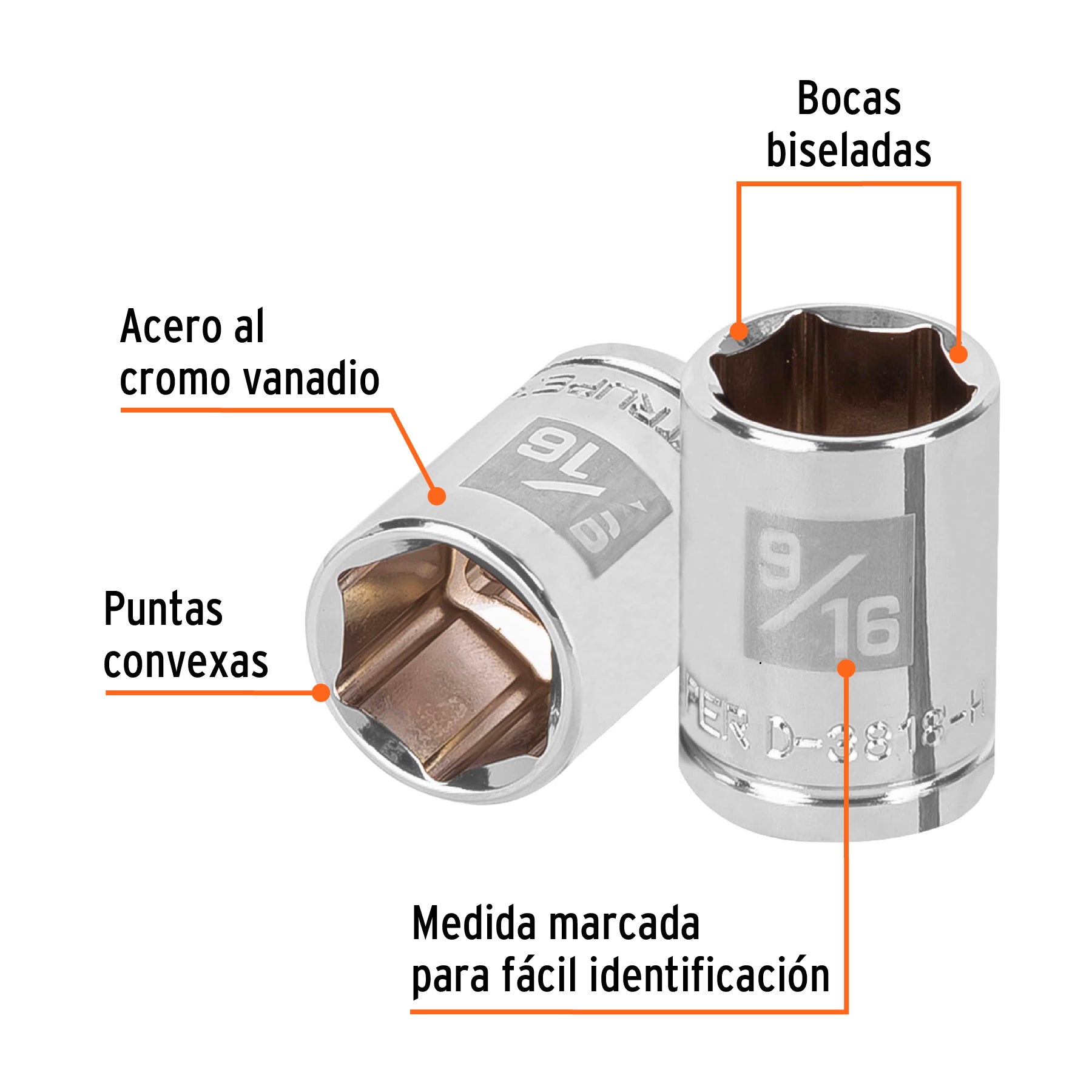 Dado de 9/16", 6 puntas, cuadro 3/8", Truper