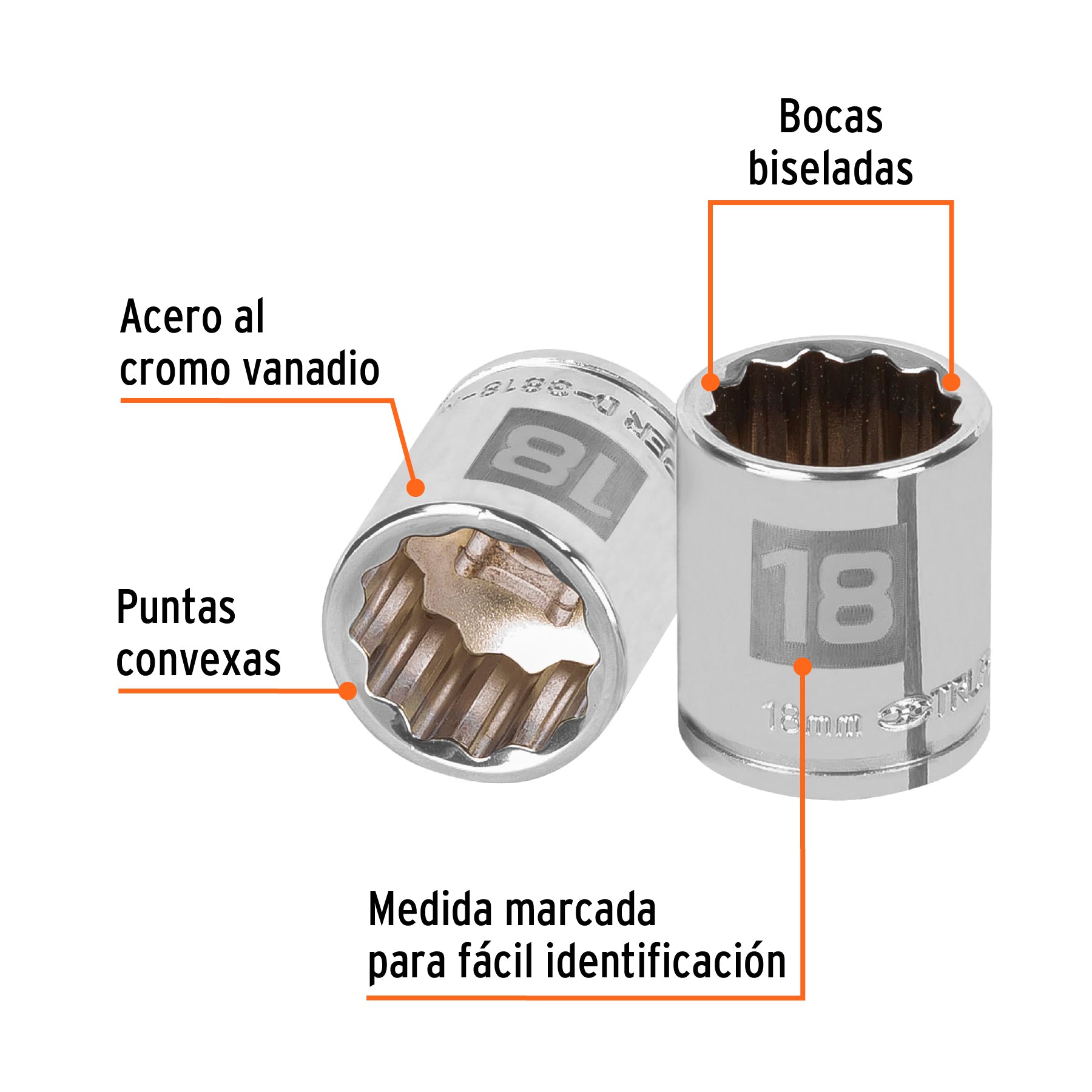 Dado de 18 mm, 12 puntas, cuadro 3/8", Truper