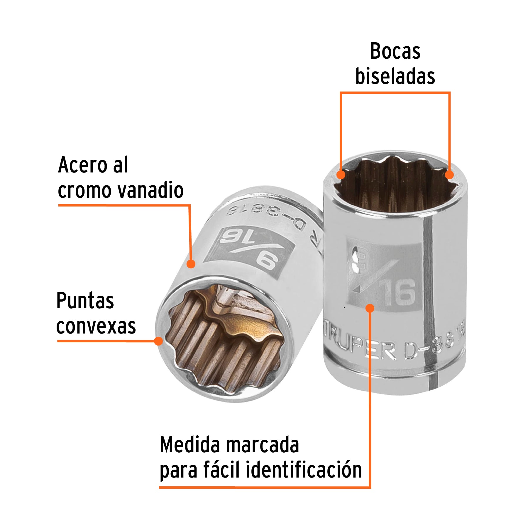 Dado de 9/16", 12 puntas, cuadro 3/8", Truper