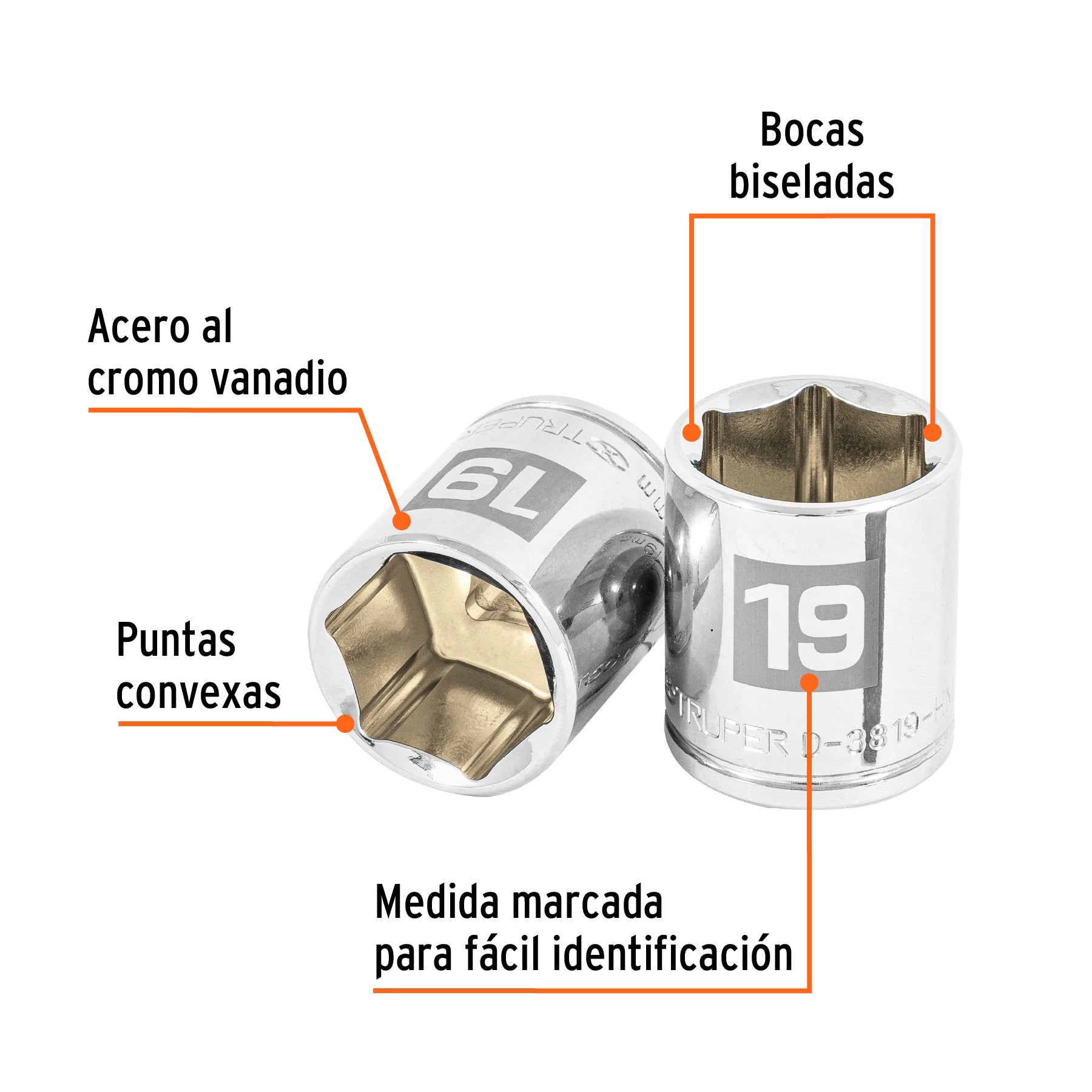 Dado de 19 mm, 6 puntas, cuadro 3/8", Truper