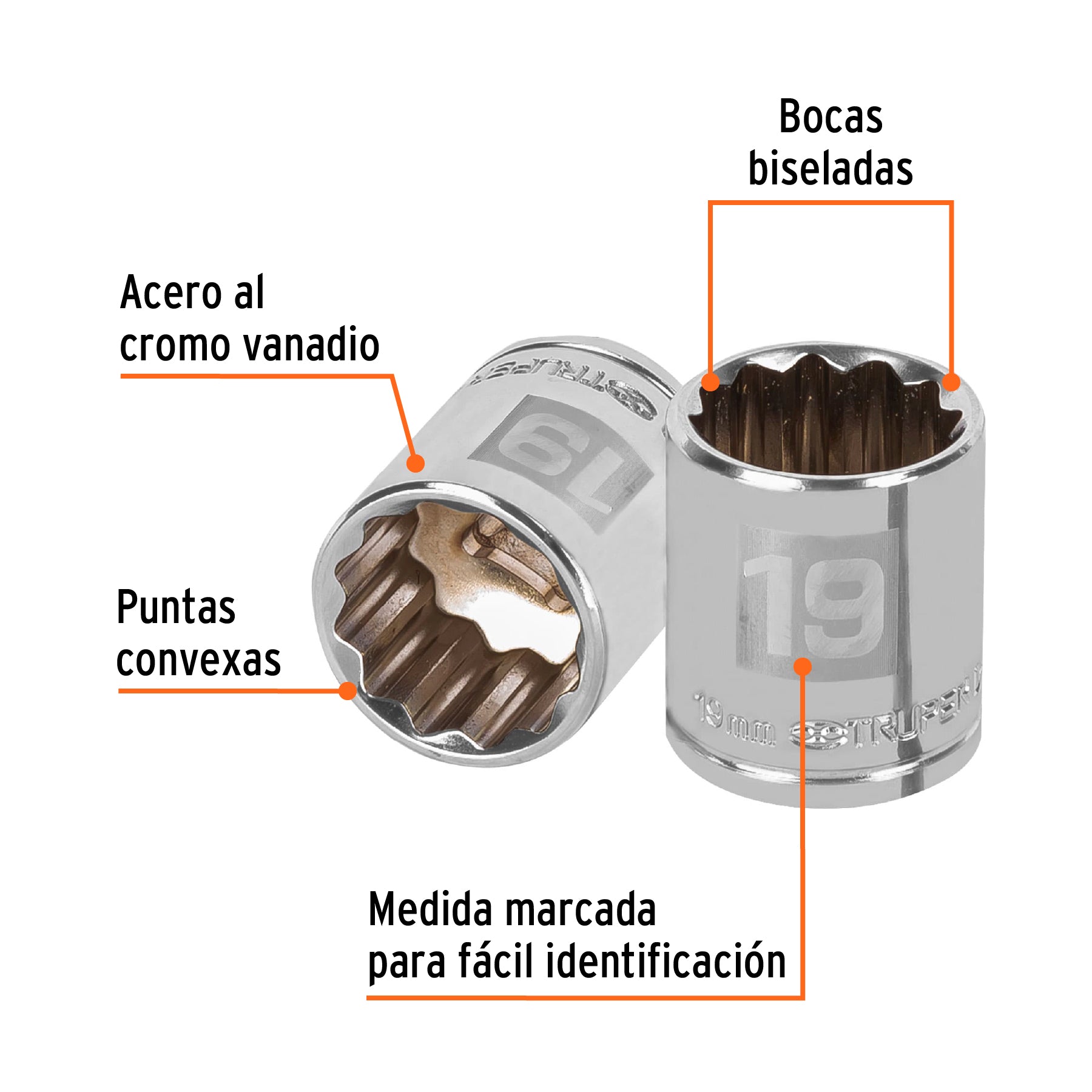 Dado de 19 mm, 12 puntas, cuadro 3/8", Truper