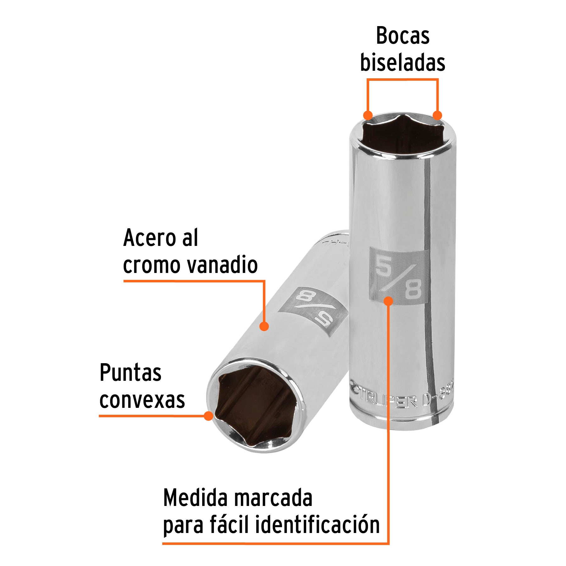 Dado largo de 5/8", 6 puntas, cuadro 3/8", Truper
