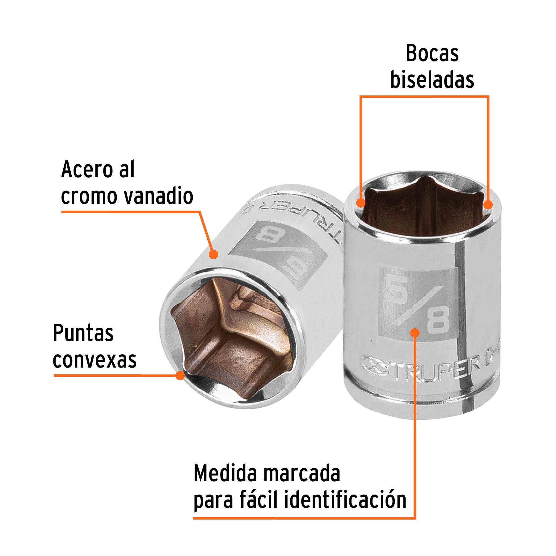 Dado de 5/8", 6 puntas, cuadro 3/8", Truper