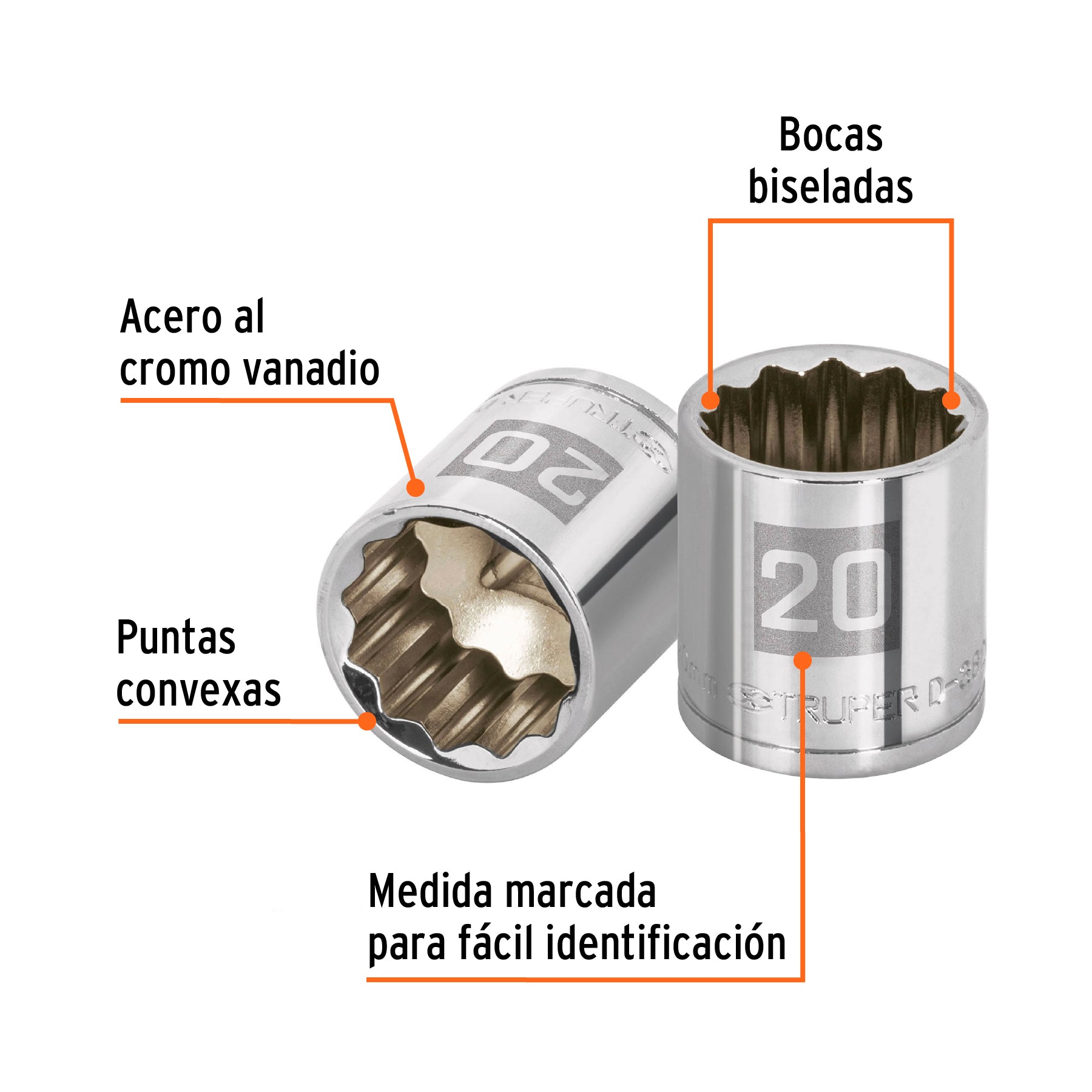 Dado de 20 mm, 12 puntas, cuadro 3/8", Truper