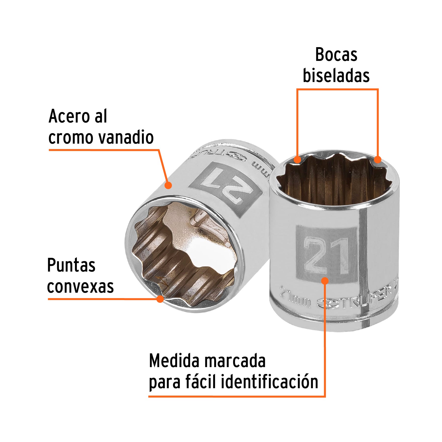 Dado de 21 mm, 12 puntas, cuadro 3/8", Truper