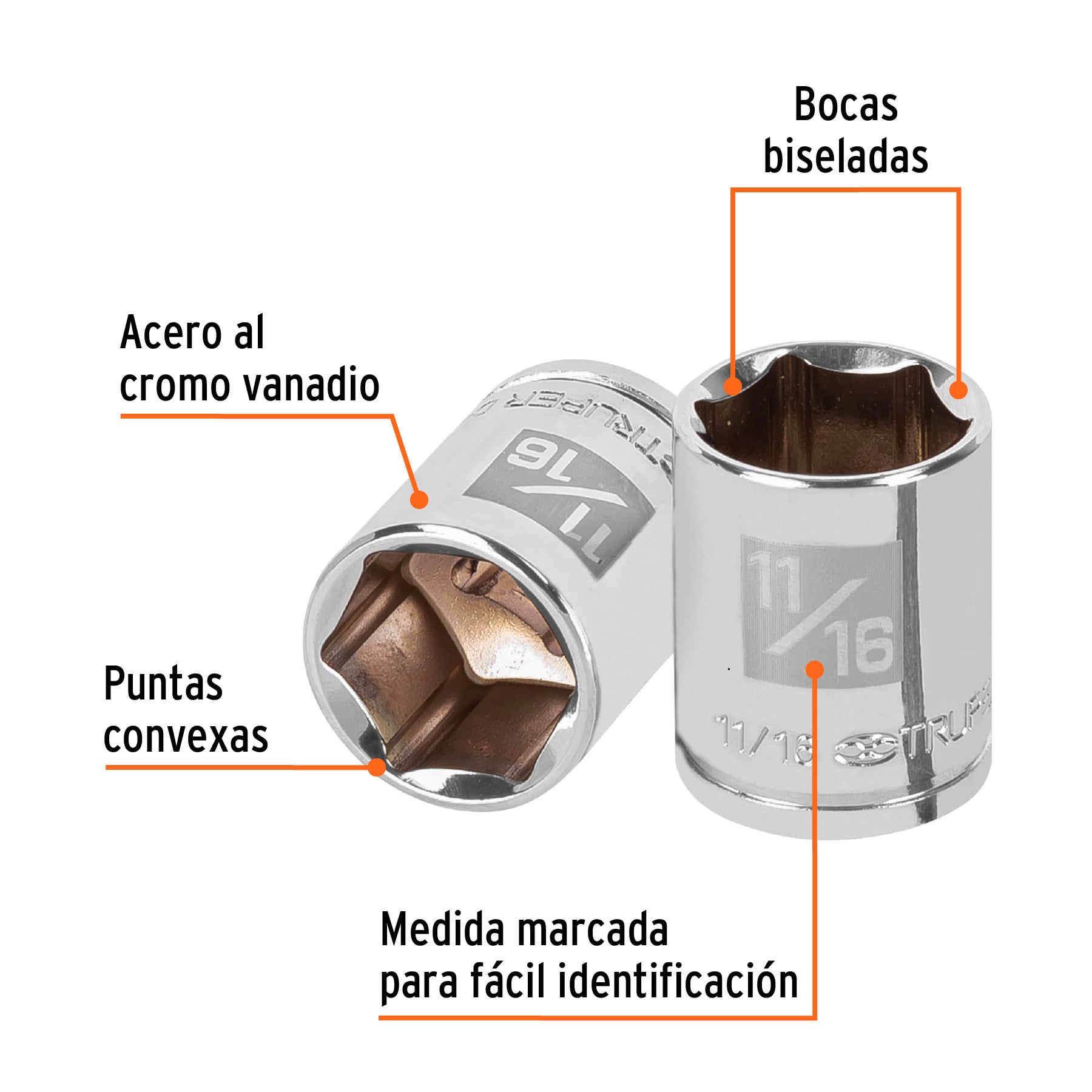 Dado de 11/16", 6 puntas, cuadro 3/8", Truper