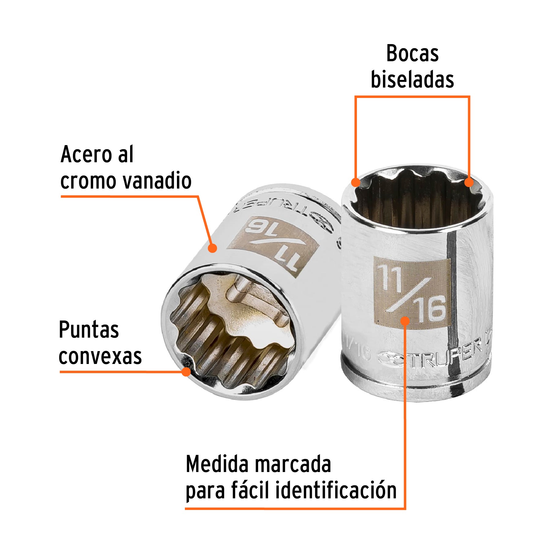 Dado de 11/16", 12 puntas, cuadro 3/8", Truper