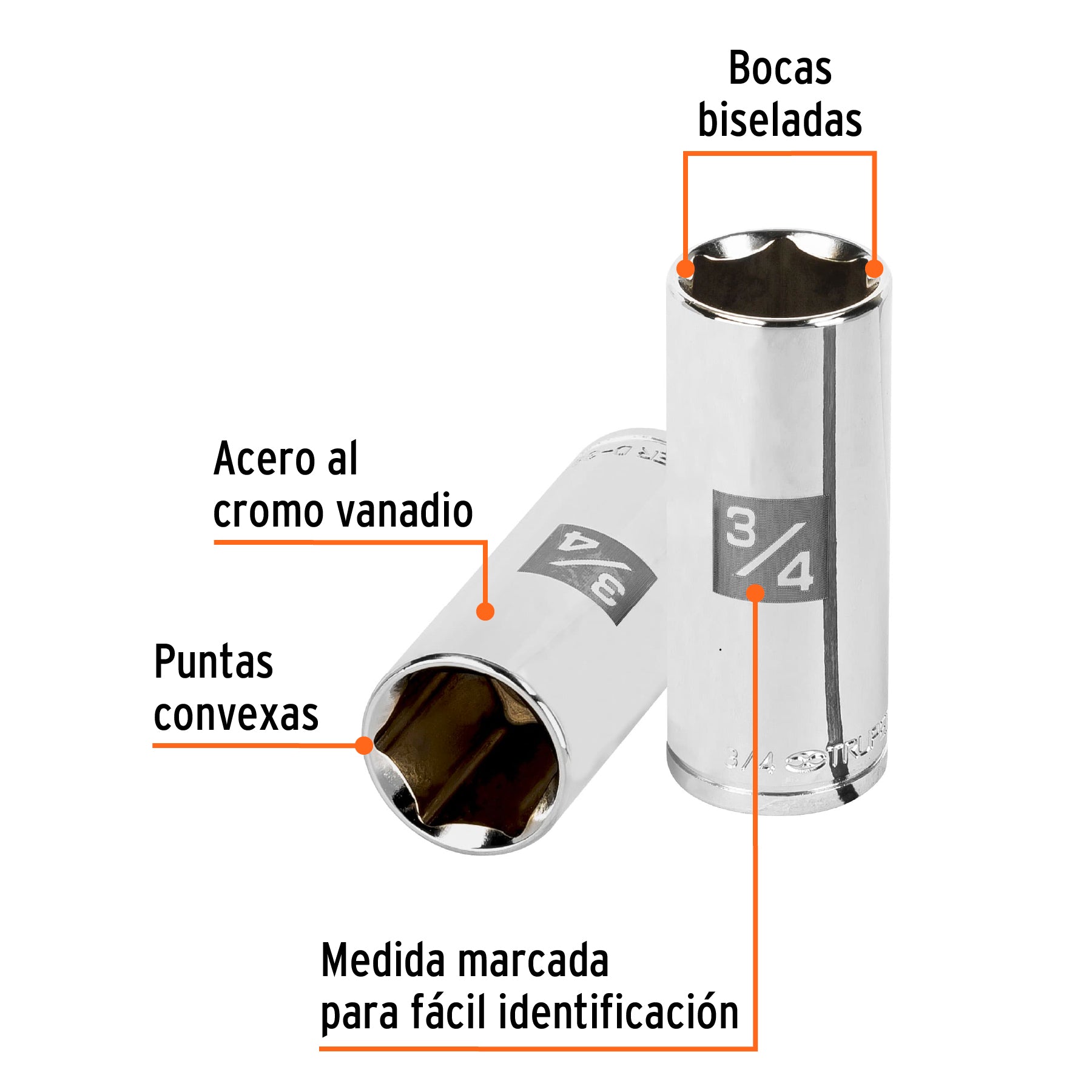 Dado largo de 3/4", 6 puntas, cuadro 3/8", Truper
