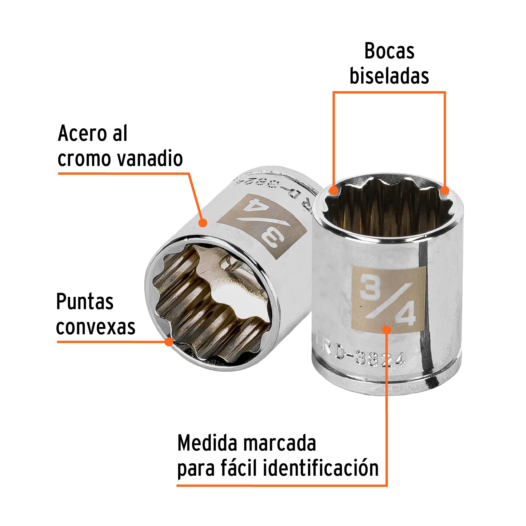Dado de 3/4", 12 puntas, cuadro 3/8", Truper