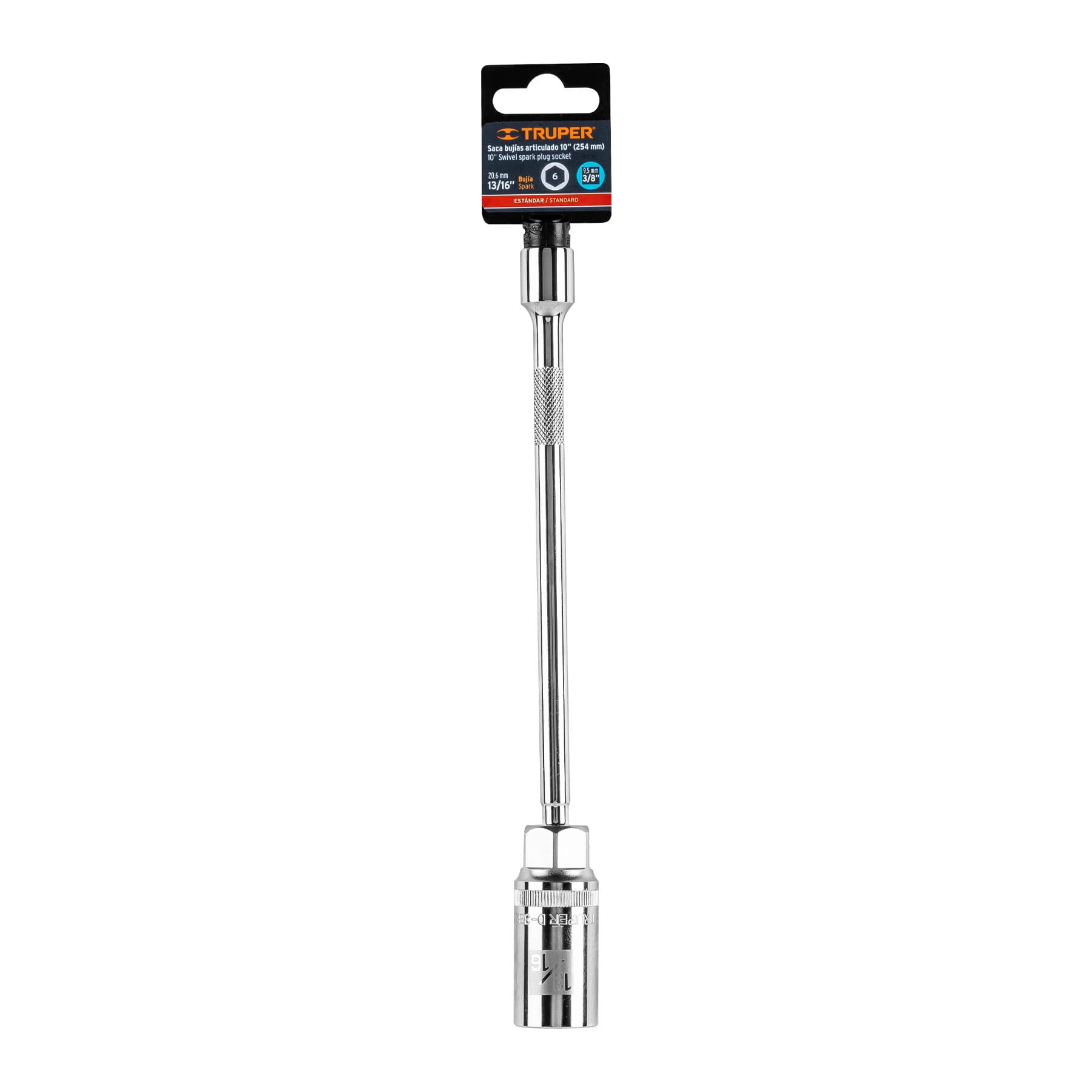 Dado para bujías cuadro 3/8" articulado 13/16", extensión 10"