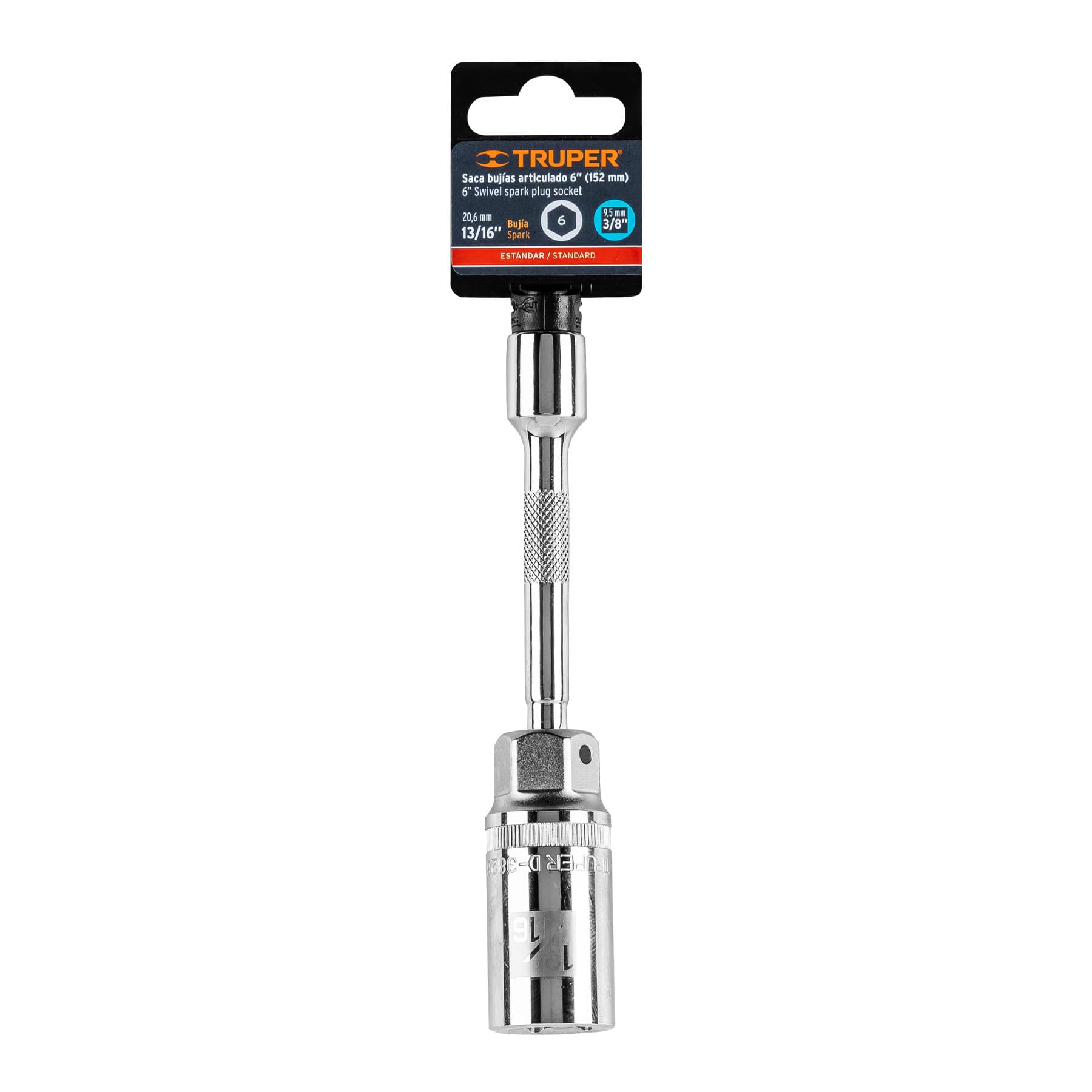 Dado para bujías cuadro 3/8" articulado 13/16", extensión 6"