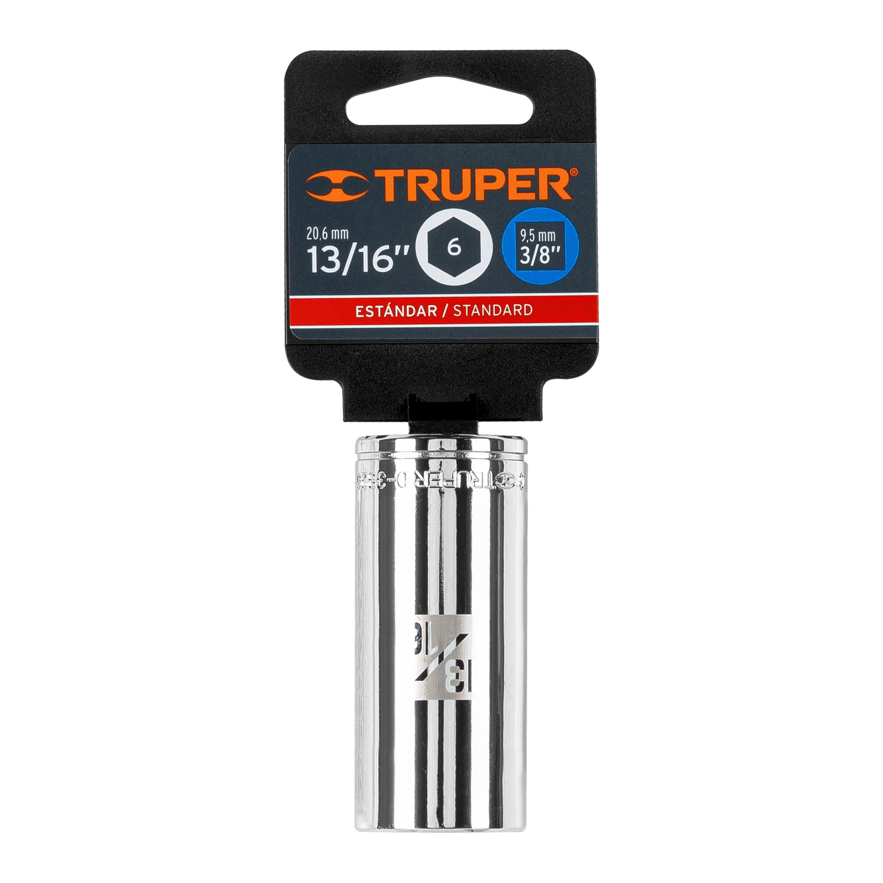 Dado largo de 13/16", 6 puntas, cuadro 3/8", Truper