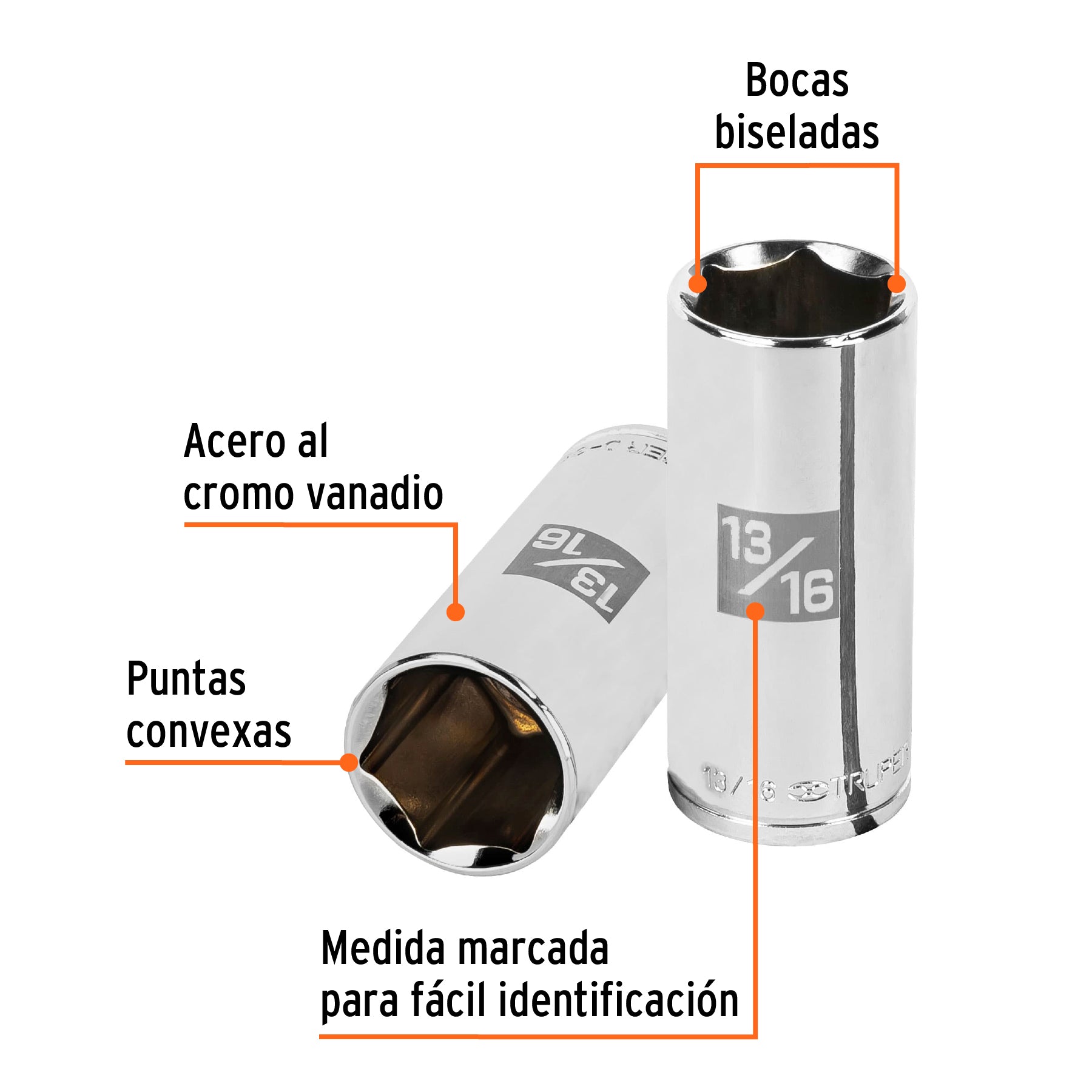 Dado largo de 13/16", 6 puntas, cuadro 3/8", Truper