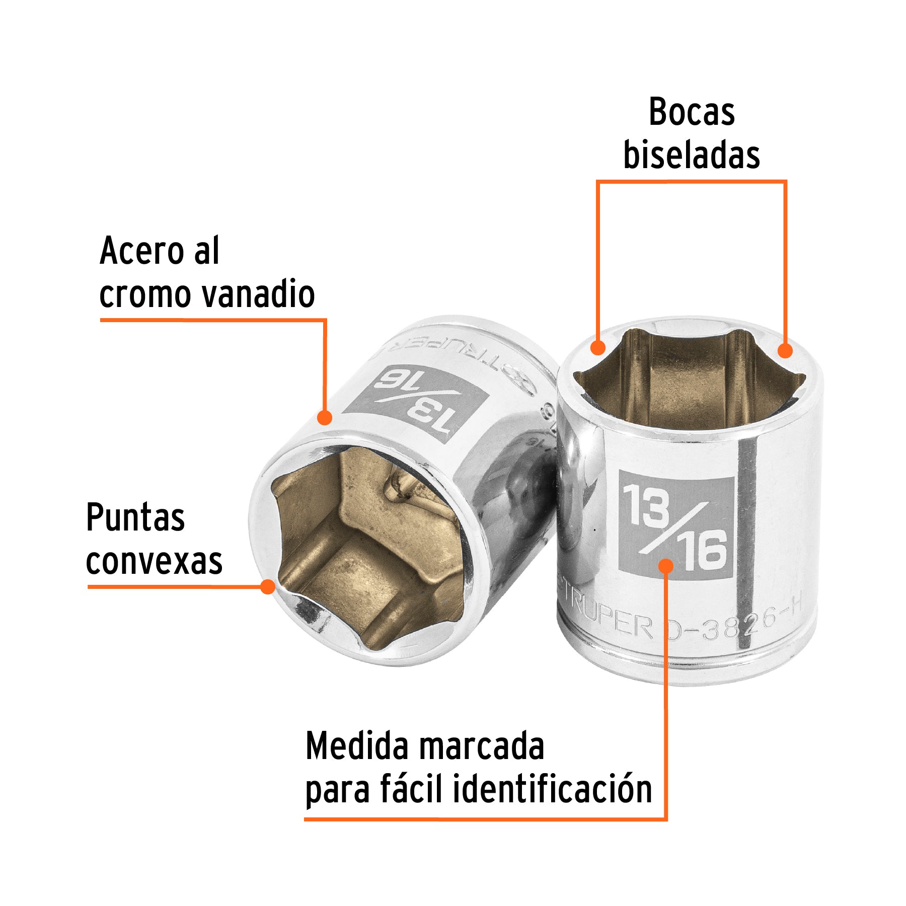 Dado de 13/16", 6 puntas, cuadro 3/8", Truper