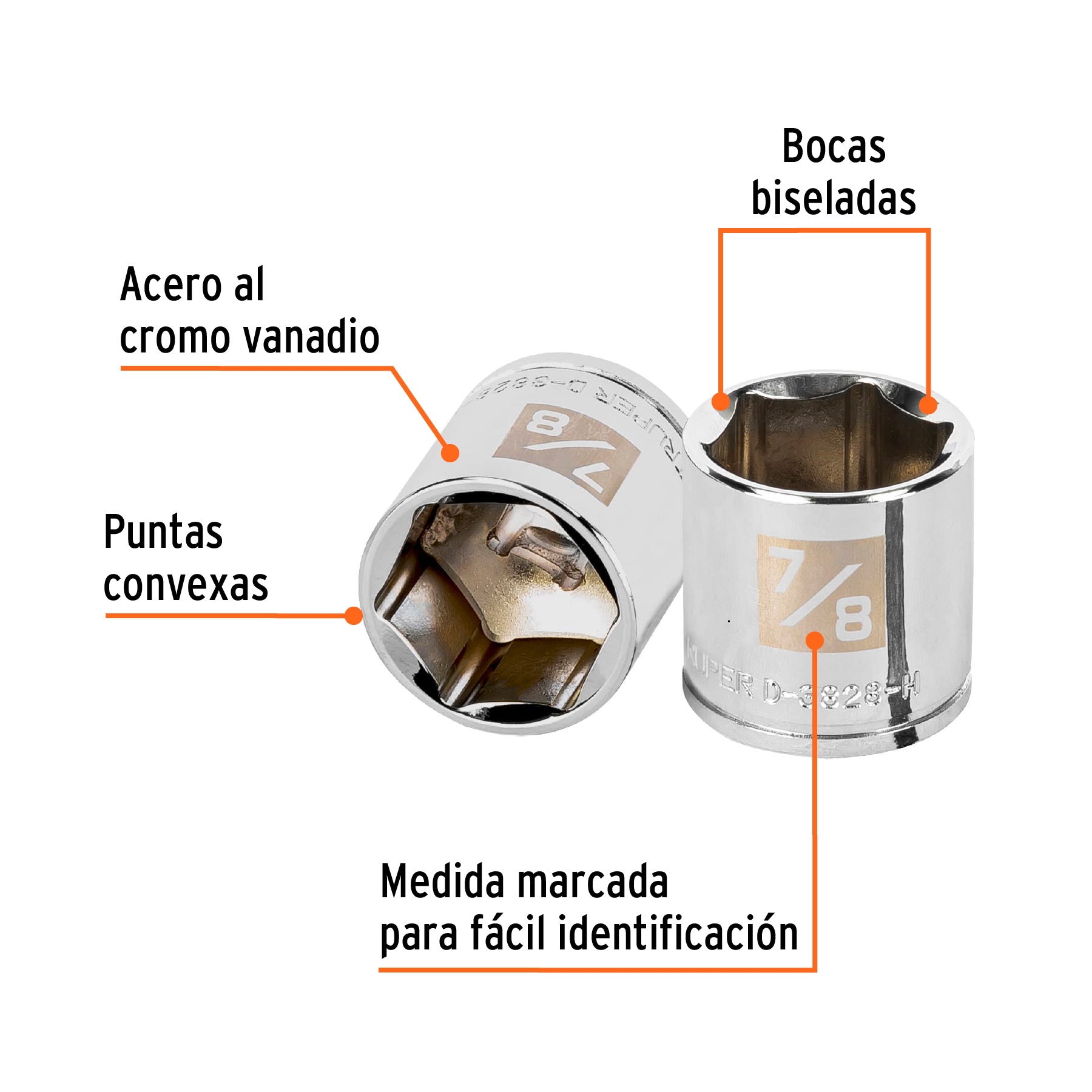 Dado de 7/8", 6 puntas, cuadro 3/8", Truper